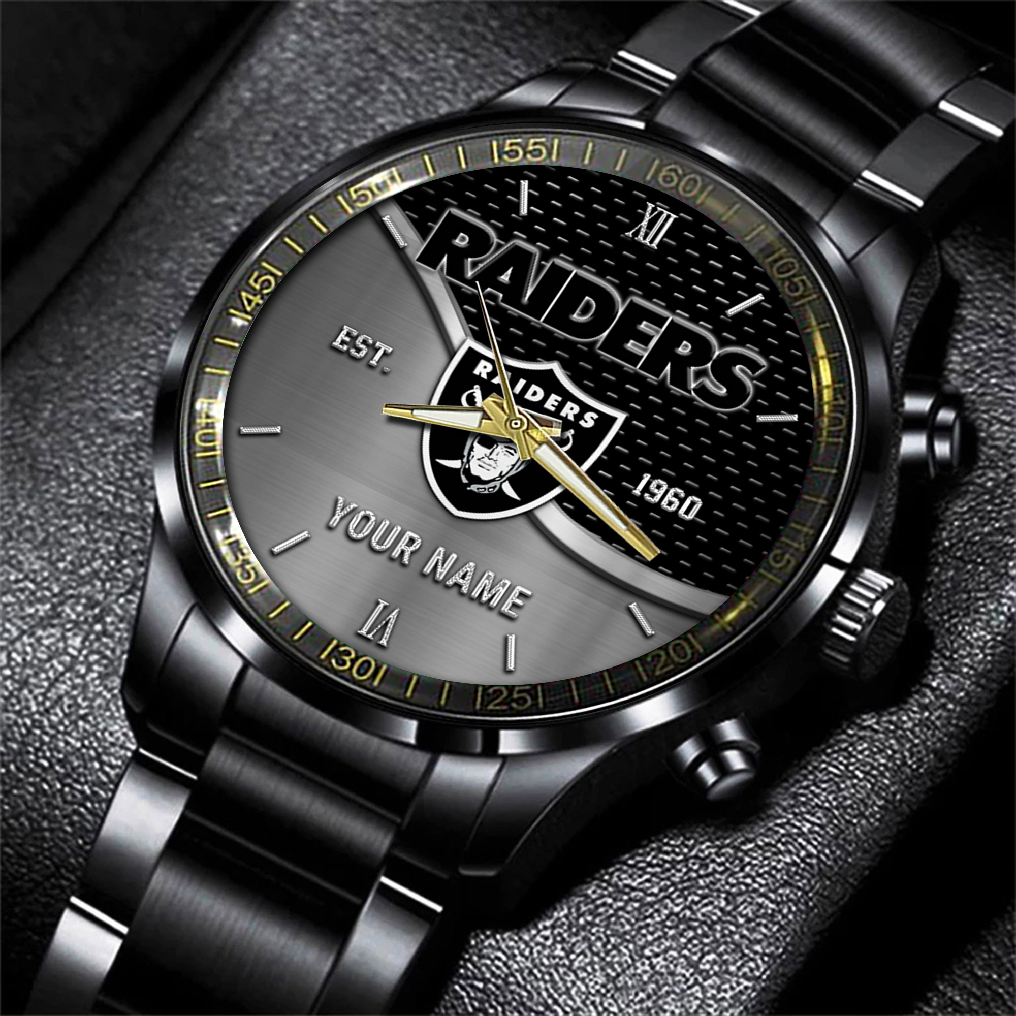 Goalzenith Las Vegas Raiders NFL Black Fashion Hand Watch Custom Your Name Gift For Fan