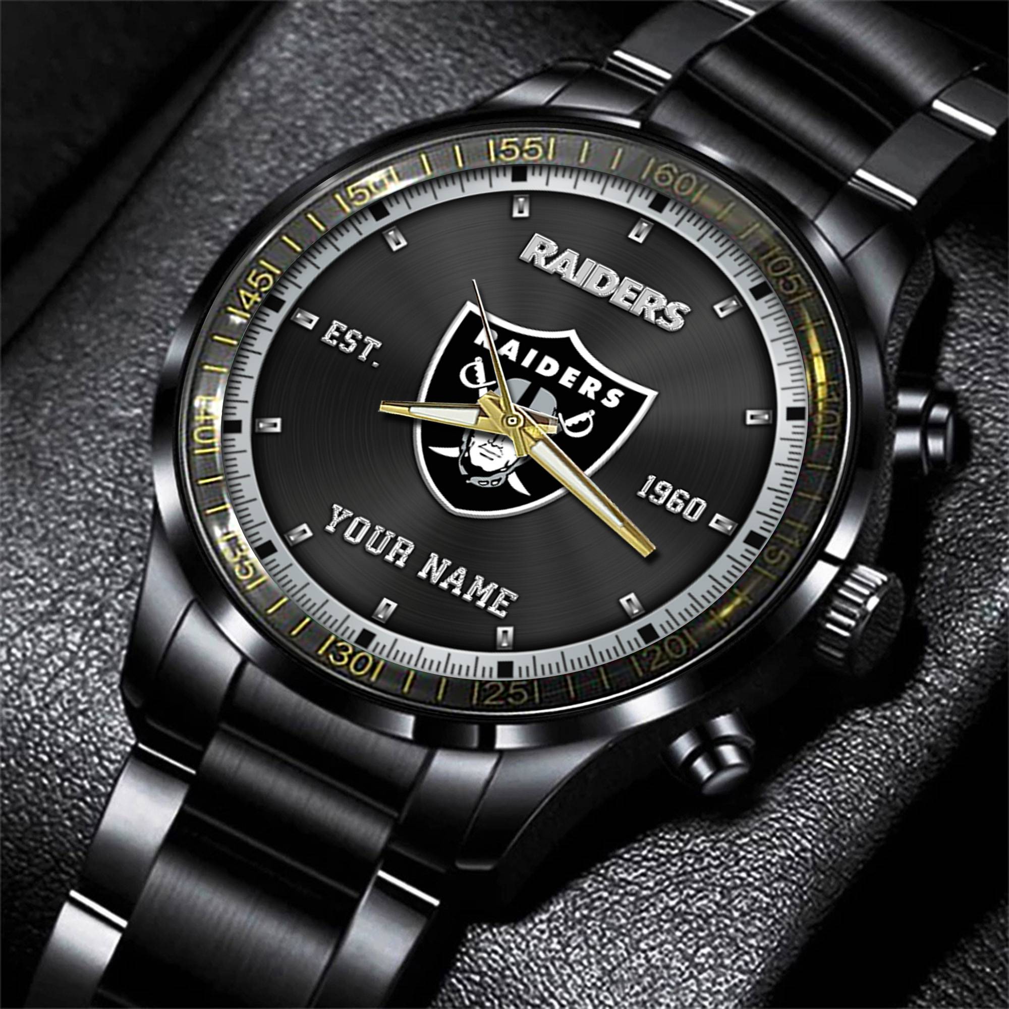 Goalzenith Las Vegas Raiders NFL Personalized Black Fashion Watch Gifts For Fans