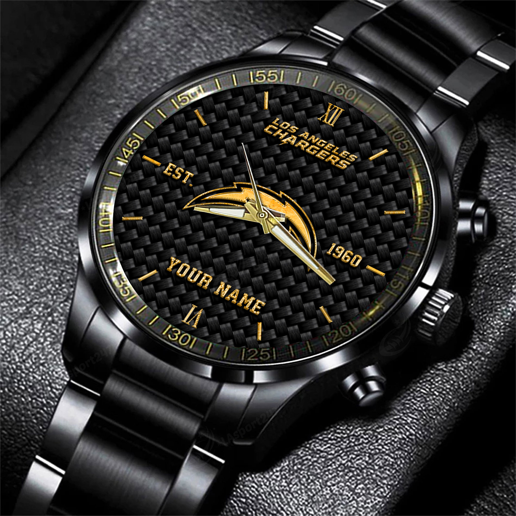Goalzenith Los Angeles Chargers NFL Black Fashion Hand Watch Custom Your Name Gift For Fan