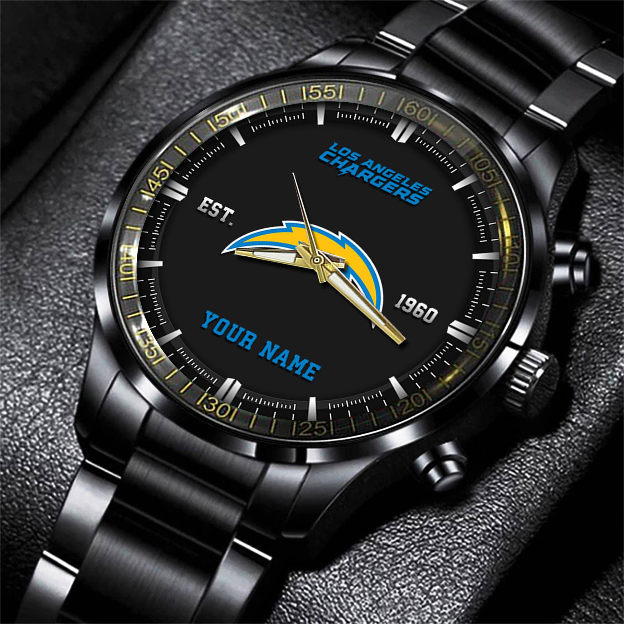 Goalzenith Los Angeles Chargers NFL Personalized Black Fashion Watch Gifts For Fans