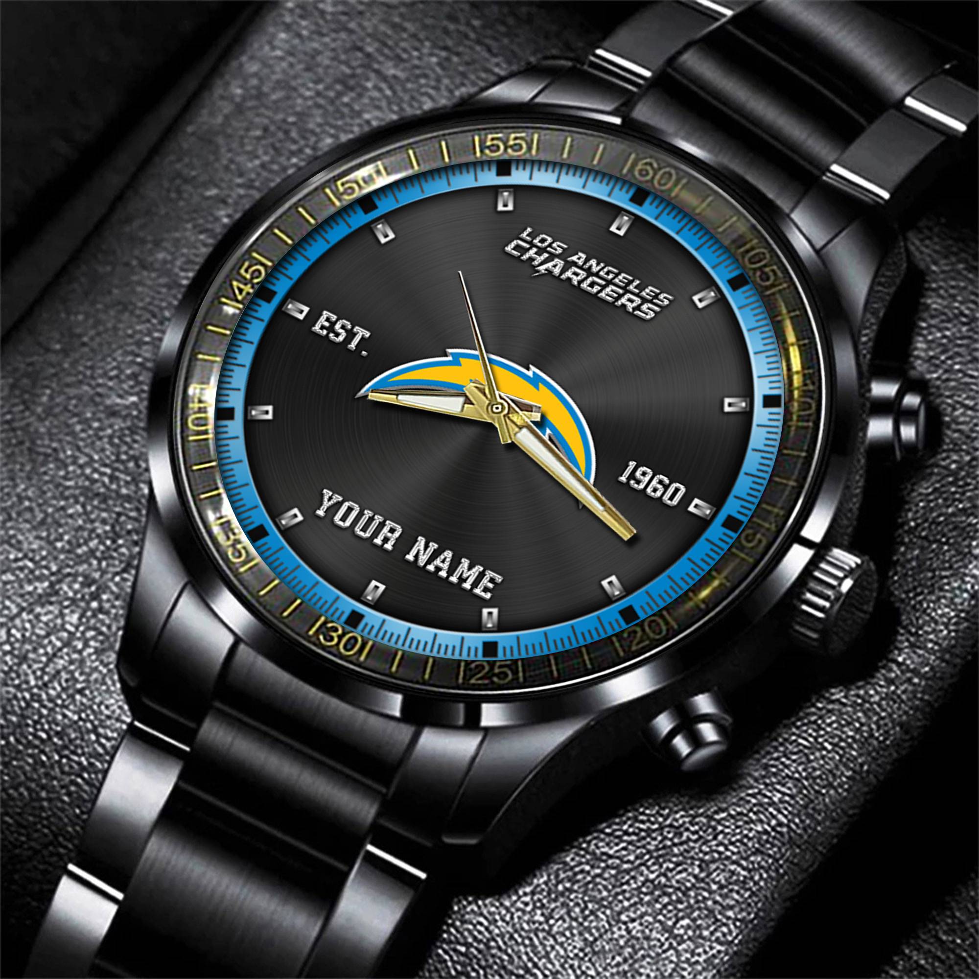 Goalzenith Los Angeles Chargers NFL Personalized Black Fashion Watch Gifts For Fans