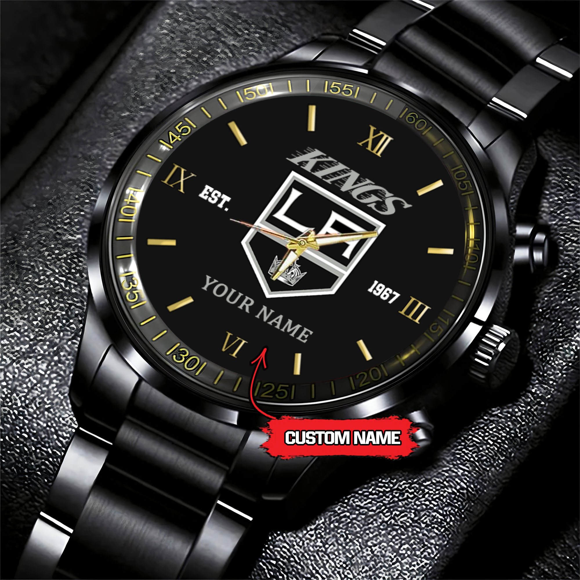 Goalzenith Los Angeles Kings NHL Hockey Game Time Custom Black Fashion Watch For Fan