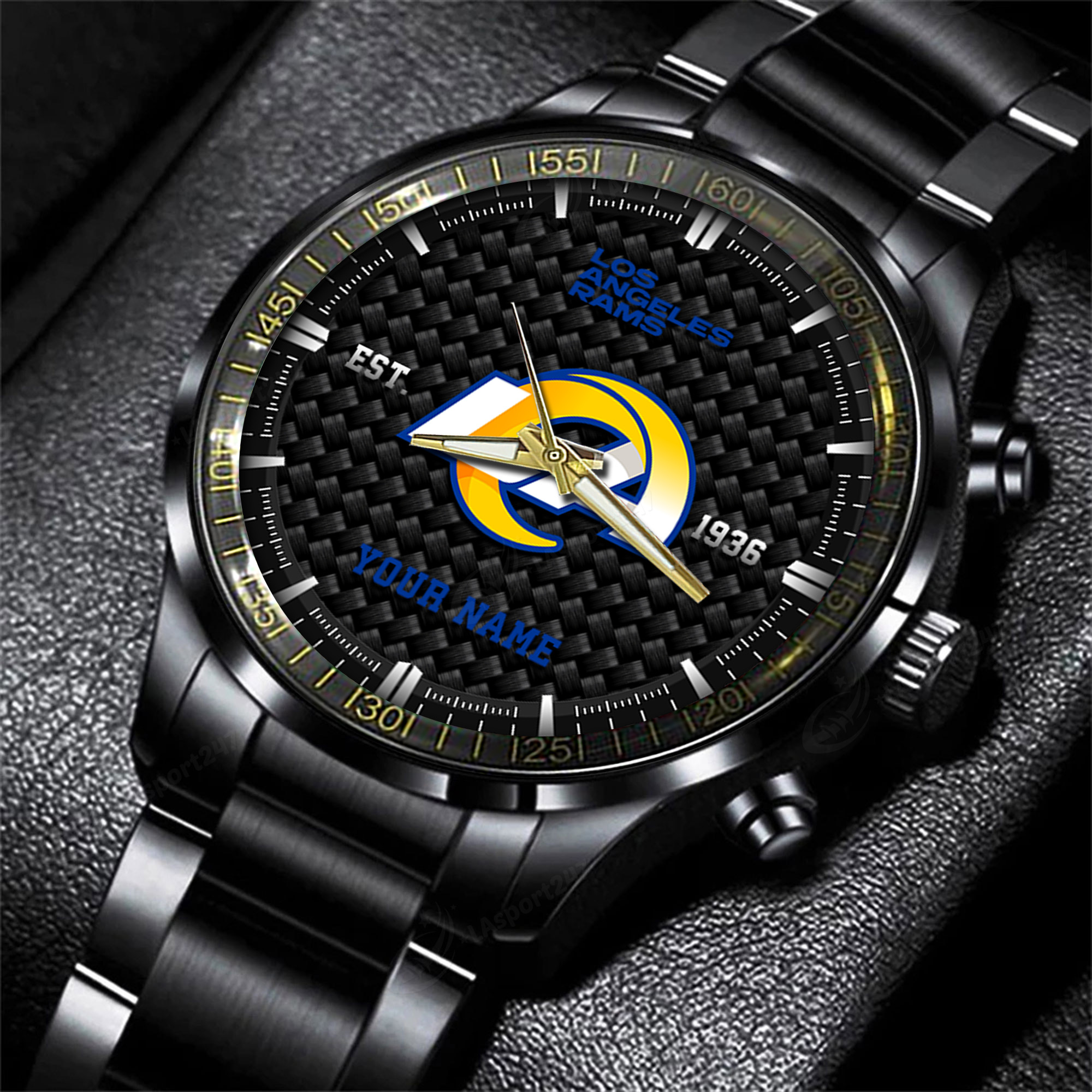 Goalzenith Los Angeles Rams NFL Black Fashion Hand Watch Custom Your Name Gift For Fan