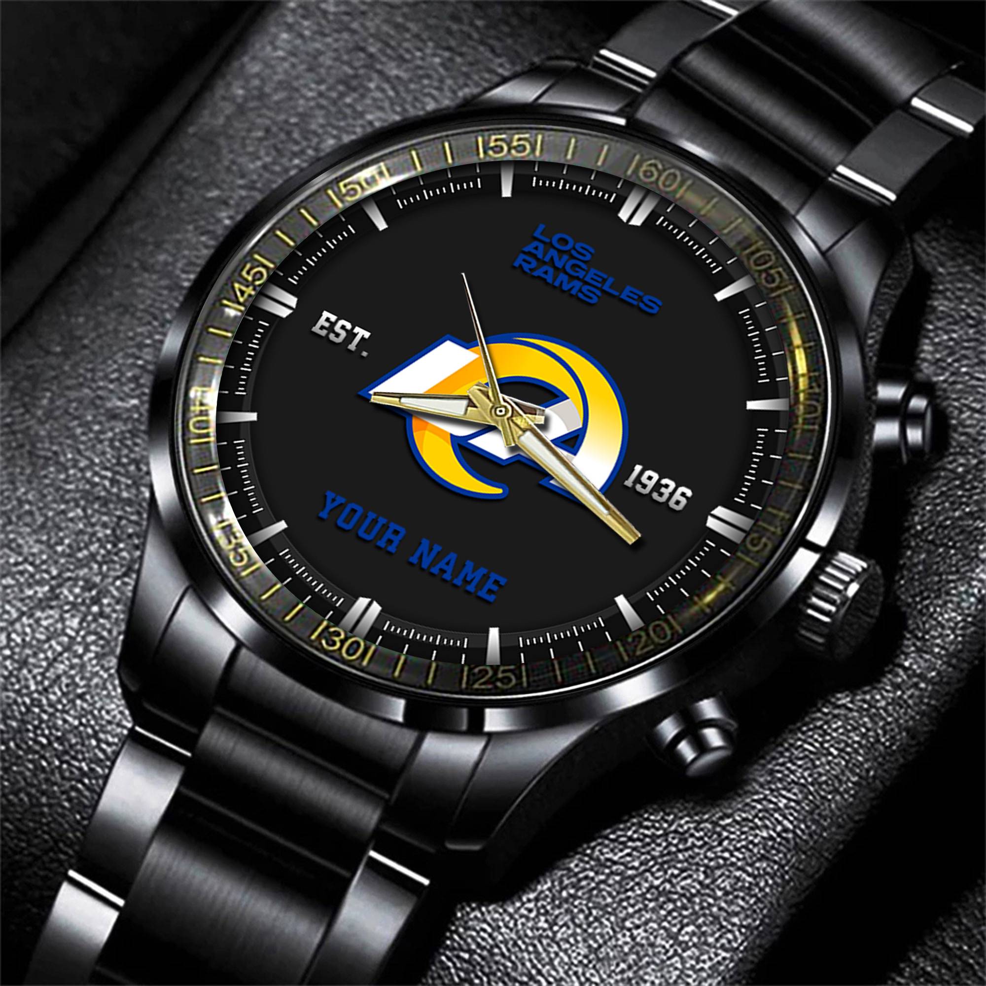 Goalzenith Los Angeles Rams NFL Personalized Black Fashion Watch Gifts For Fans