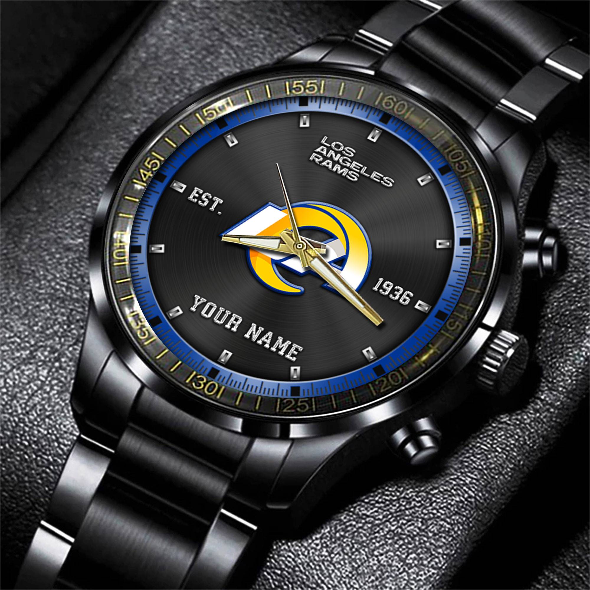 Goalzenith Los Angeles Rams NFL Personalized Black Fashion Watch Gifts For Fans