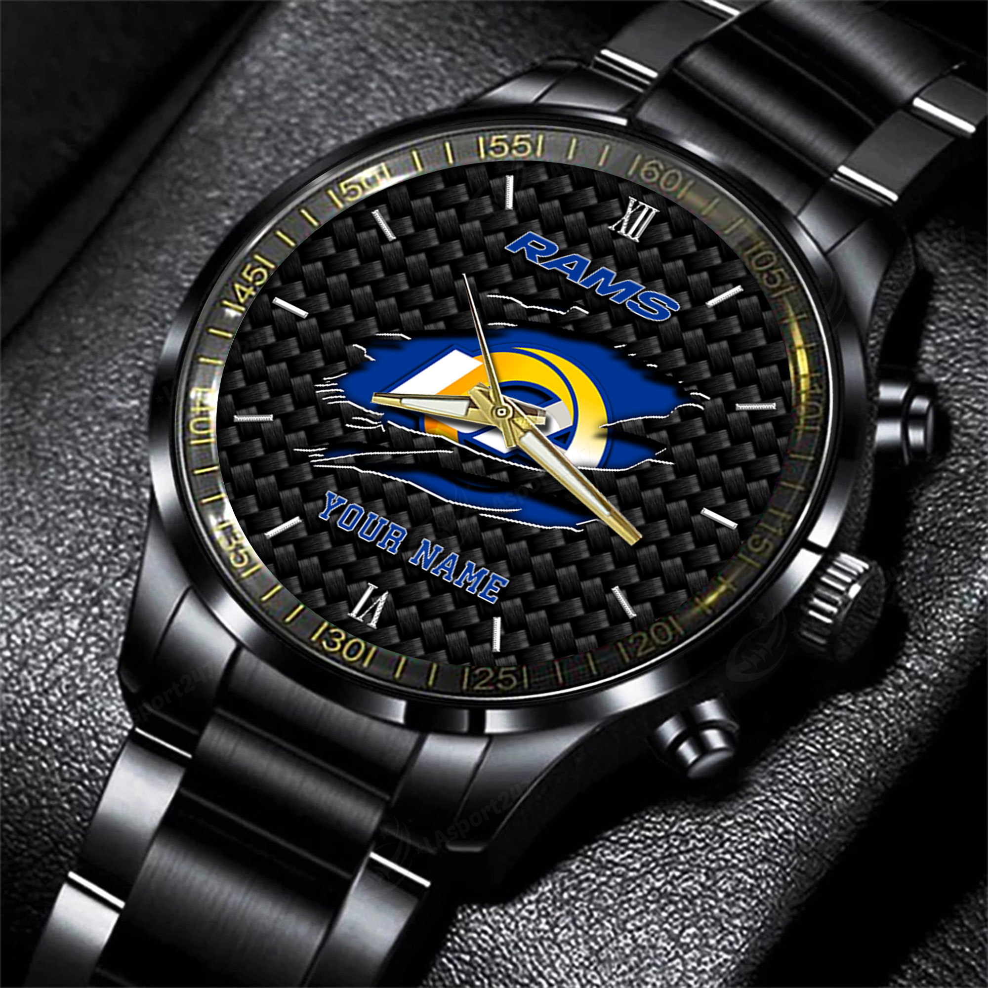 Goalzenith Los Angeles Rams NFL Personalized Sport Black Fashion Watch For Fan