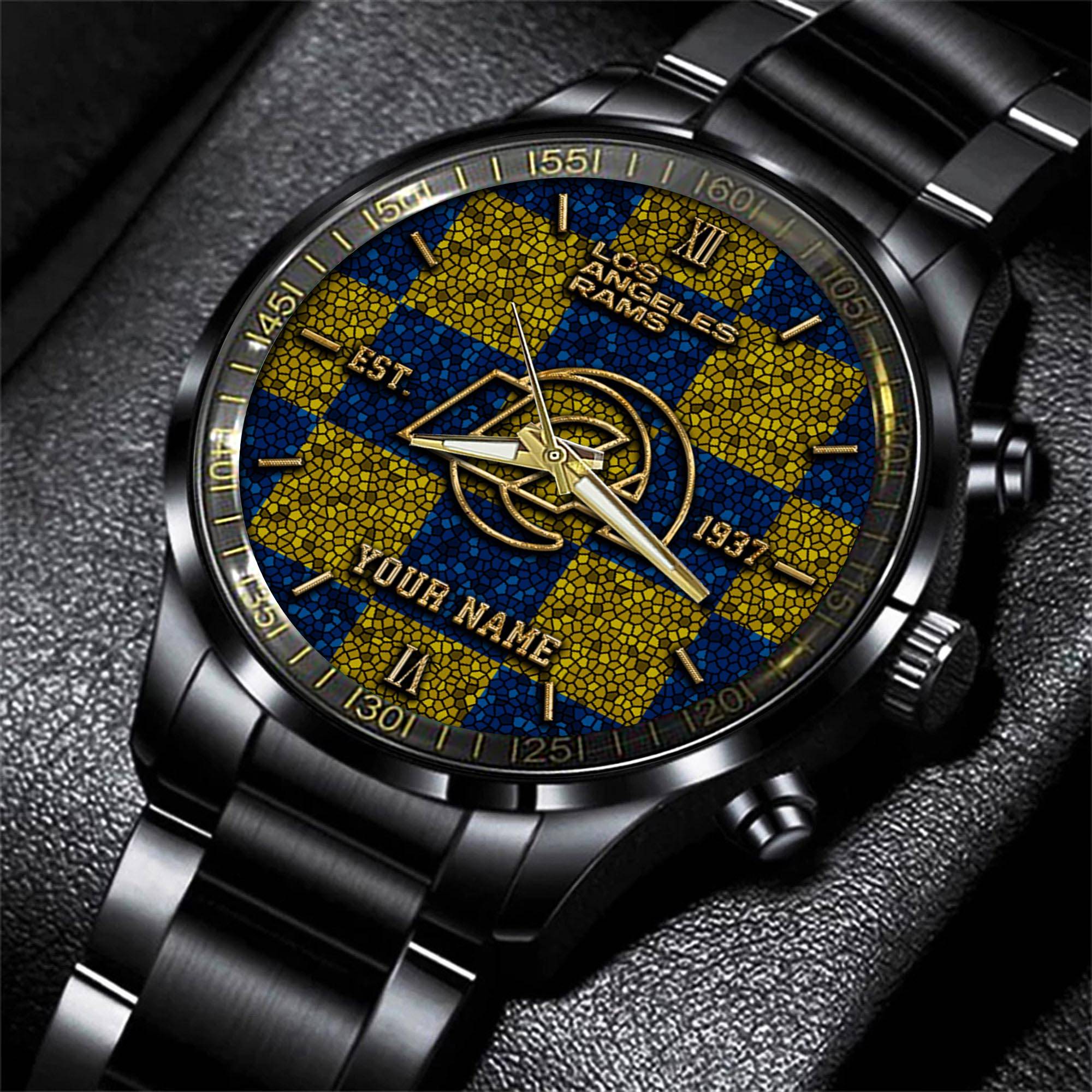 Goalzenith Los Angeles Rams NFL Personalized Sport Black Watch Gifts For Fans