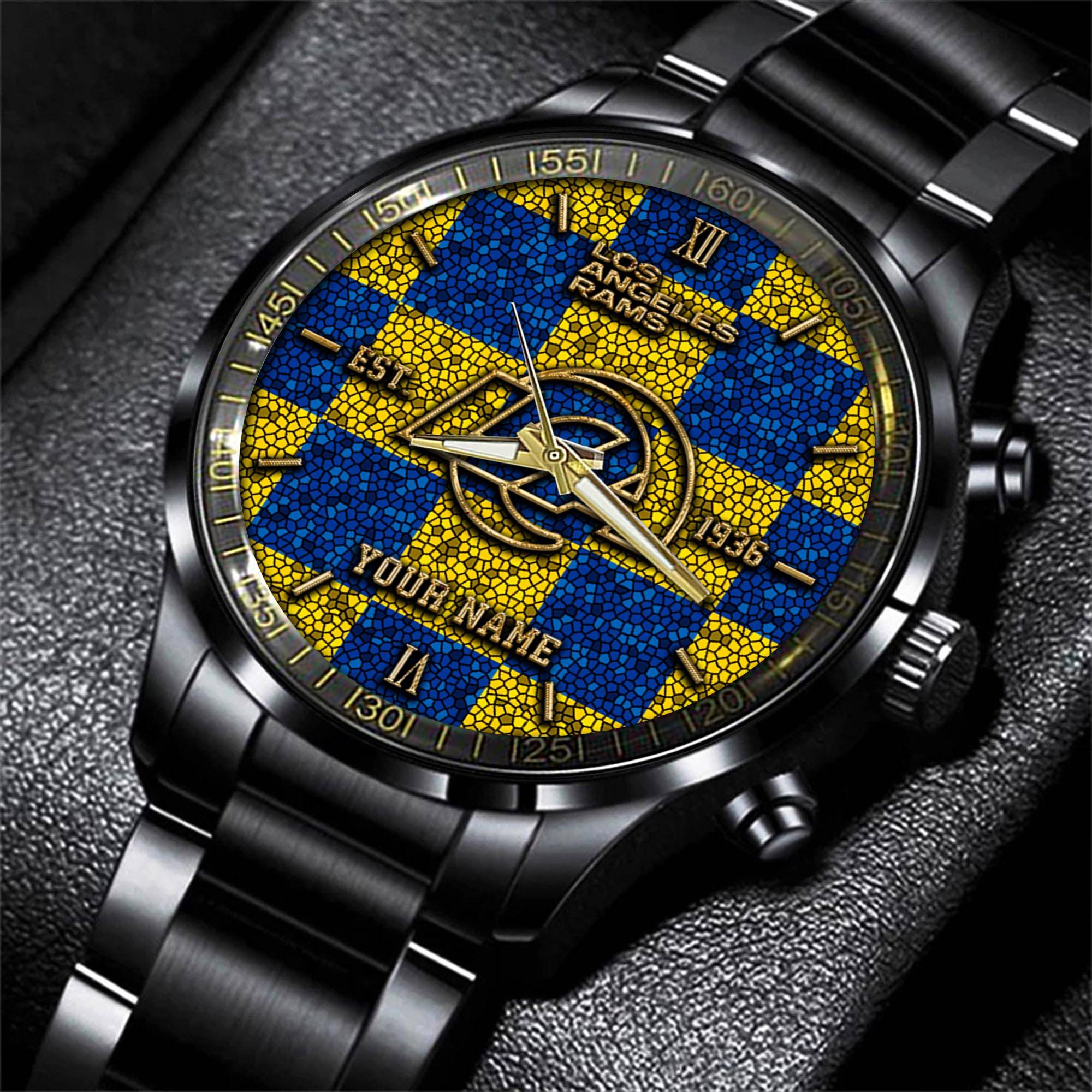 Goalzenith Los Angeles Rams NFL Personalized Sport Black Watch Gifts For Fans