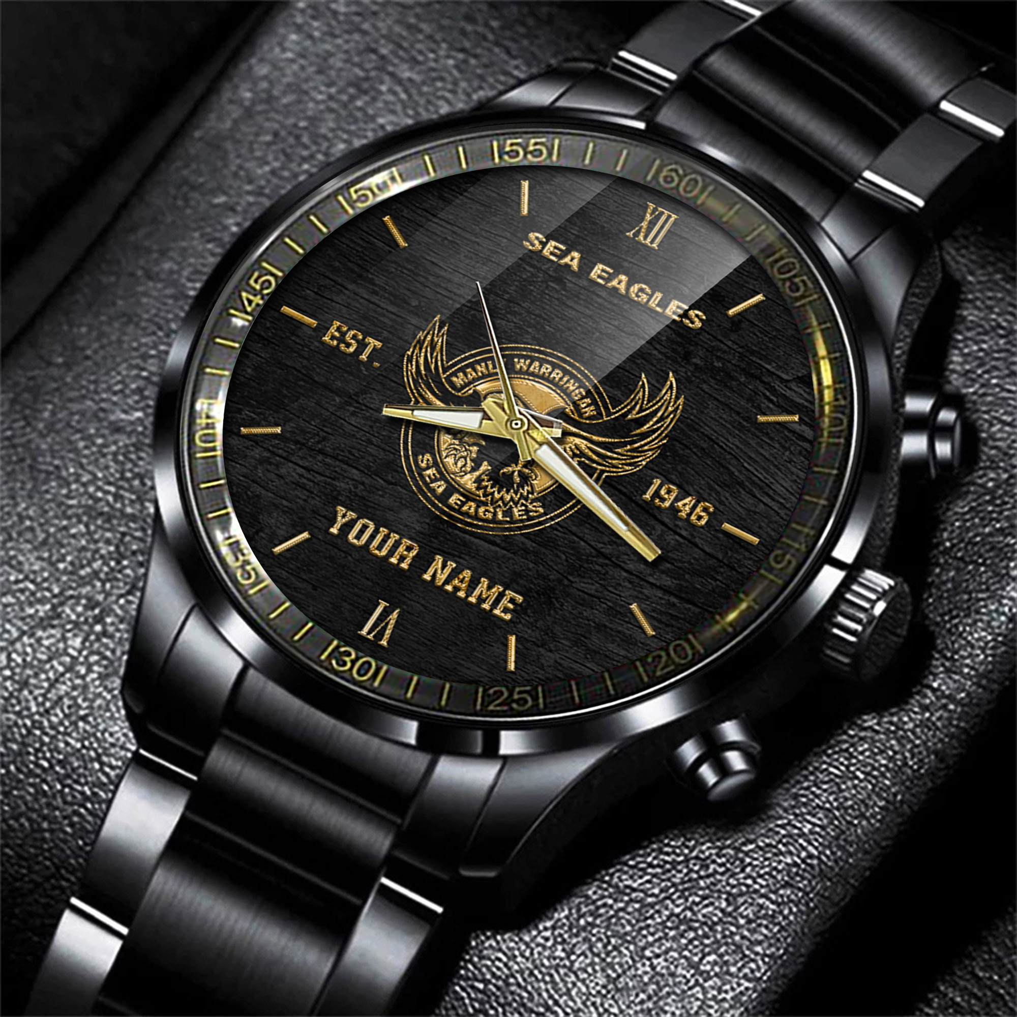 Goalzenith Manly Warringah Sea Eagles NRL Black Fashion Watch Custom Your Name