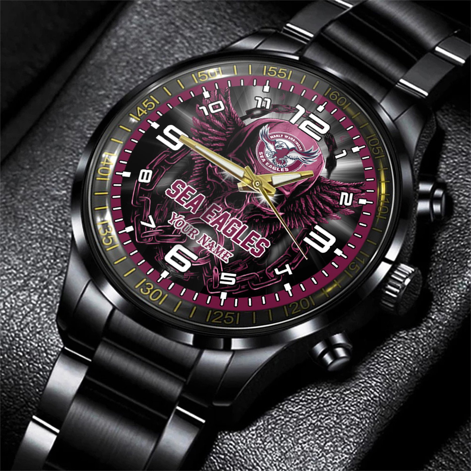 Goalzenith Manly Warringah Sea Eagles NRL Personalized 3D Men Skull Hand Watch Gift For Fans For Father For Fan