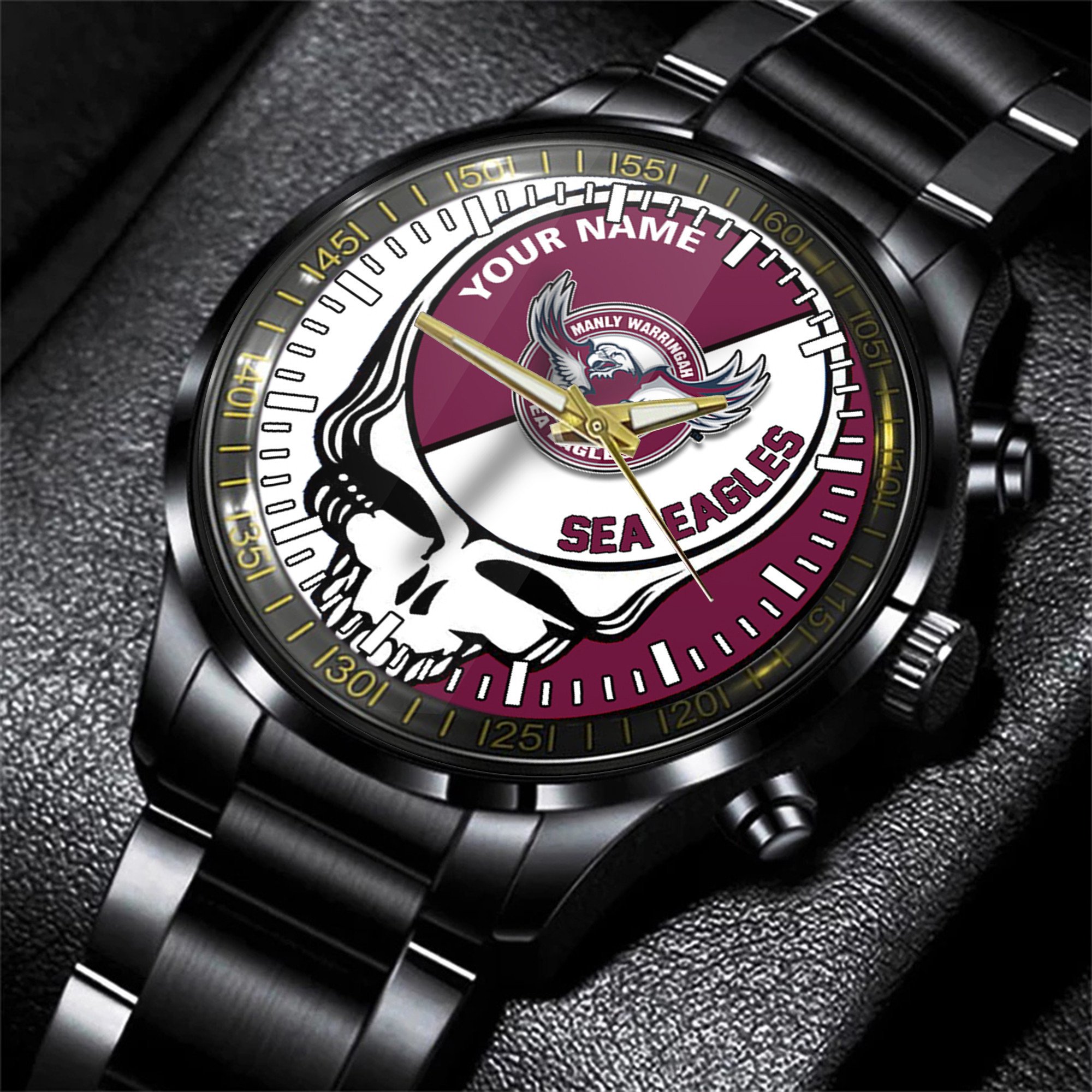 Goalzenith Manly Warringah Sea Eagles NRL Personalized 3D New Men Skull Hand Watch Gift For Fans For Father For Fan