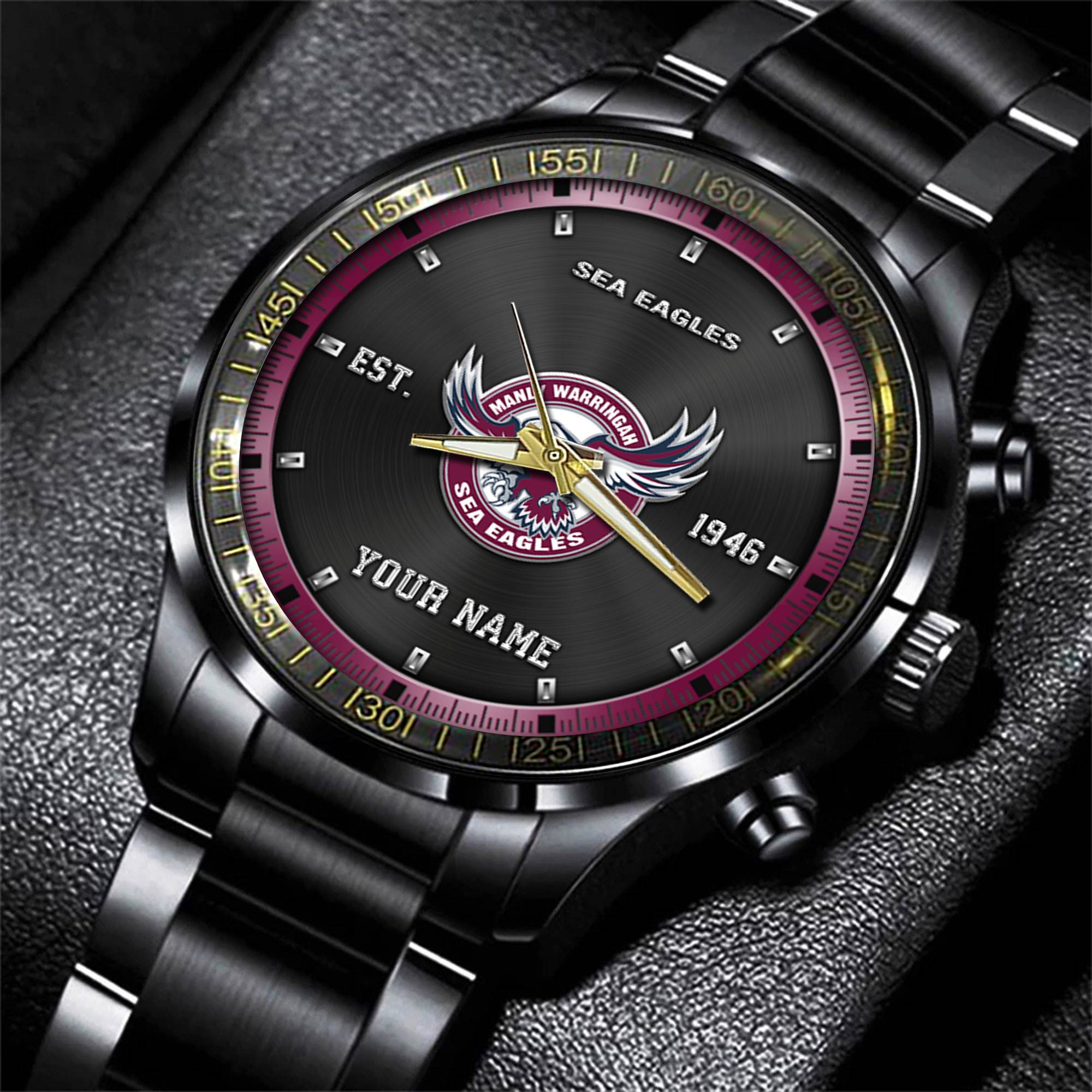 Goalzenith Manly Warringah Sea Eagles NRL Personalized Sport Black Fashion Watch Gifts For Fans