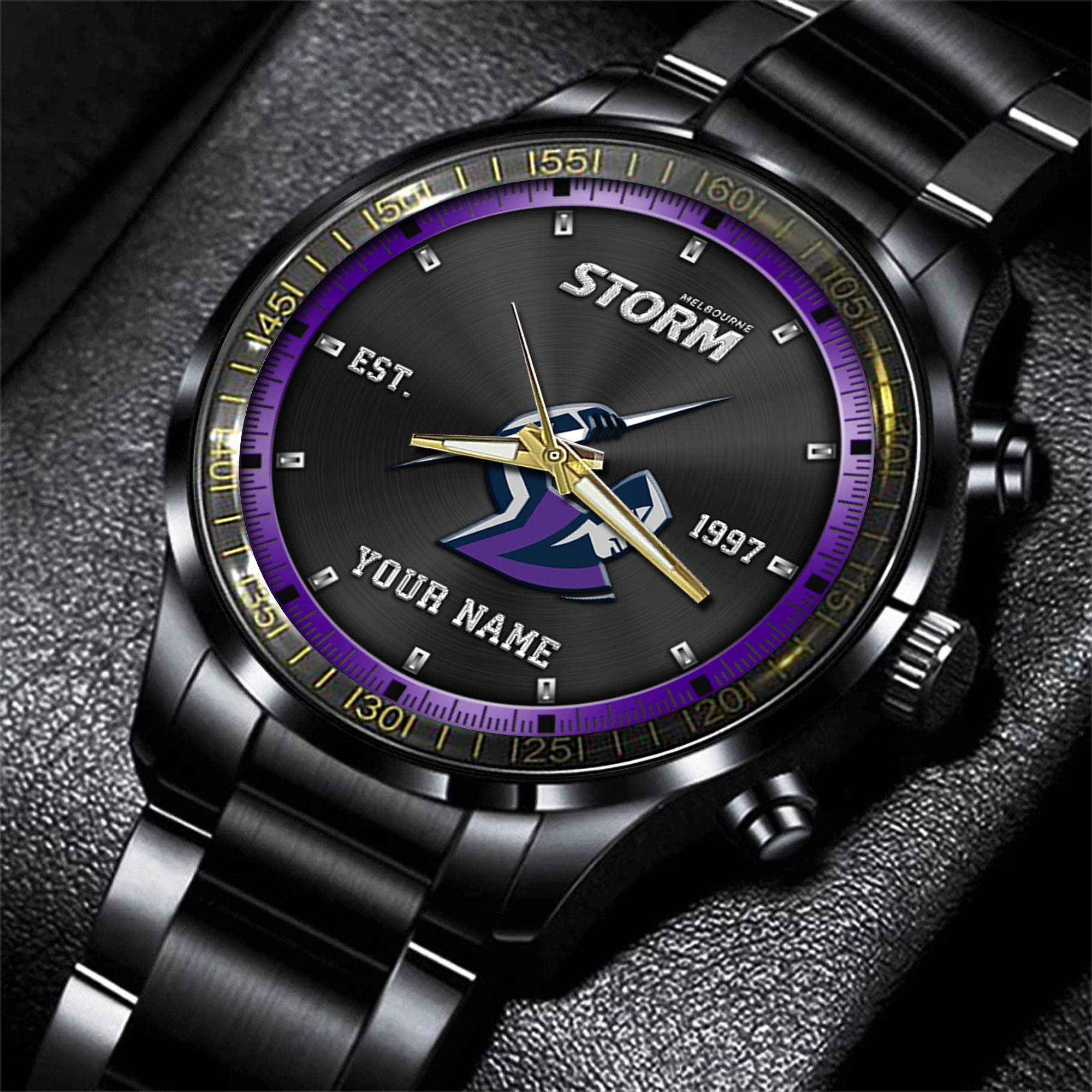 Goalzenith Melbourne Storm NRL Personalized Sport Black Fashion Watch Gifts For Fans