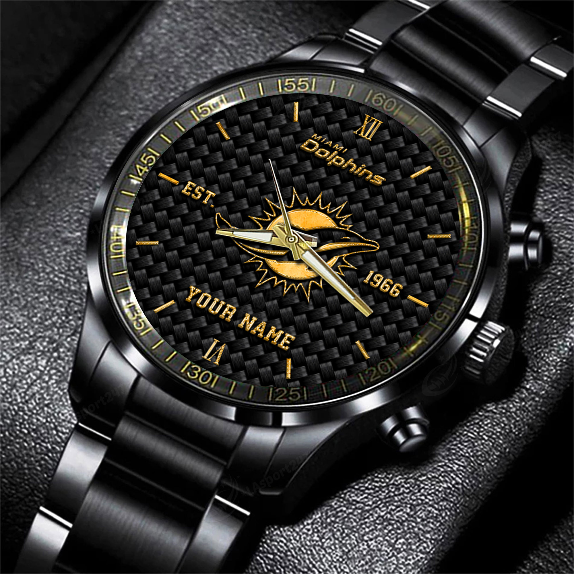Goalzenith Miami Dolphins NFL Black Fashion Hand Watch Custom Your Name Gift For Fan