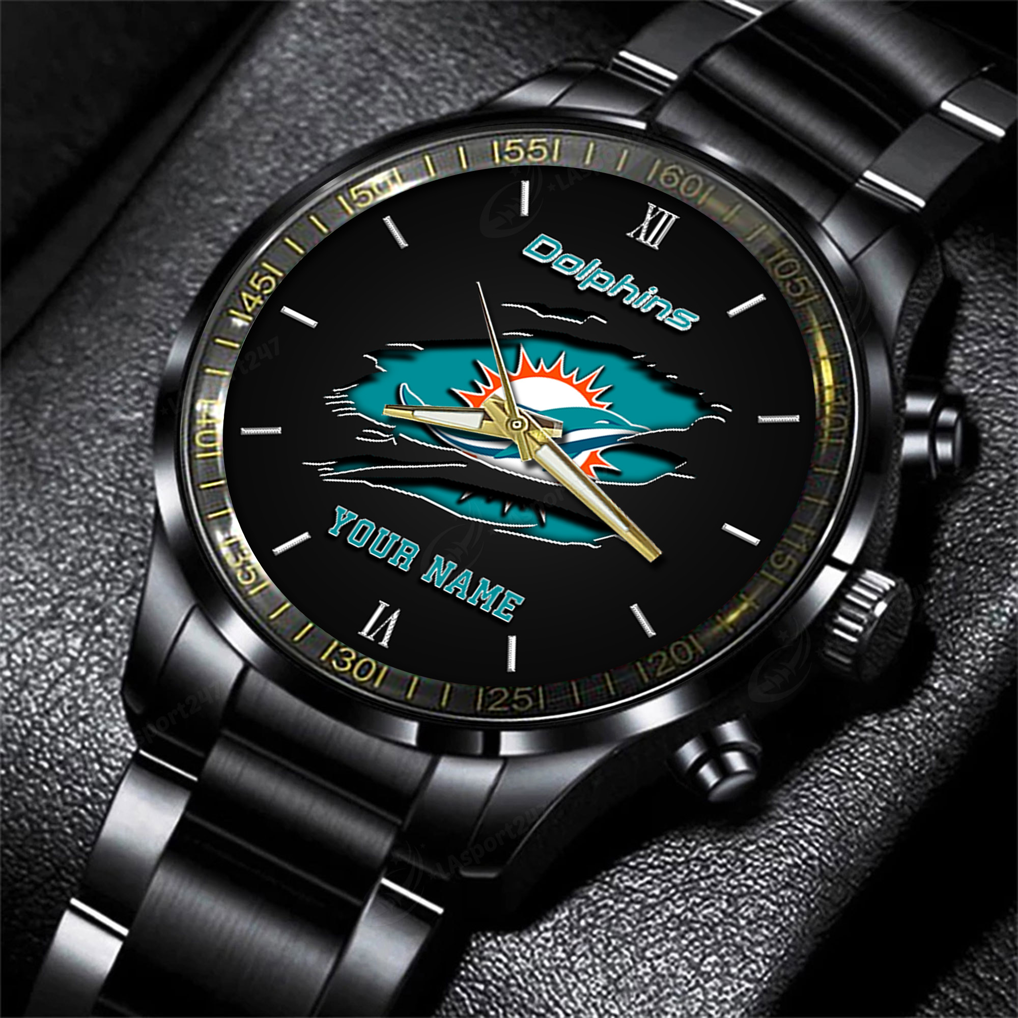 Goalzenith Miami Dolphins NFL Personalized Black Fashion Watch For Football Lovers For Fan