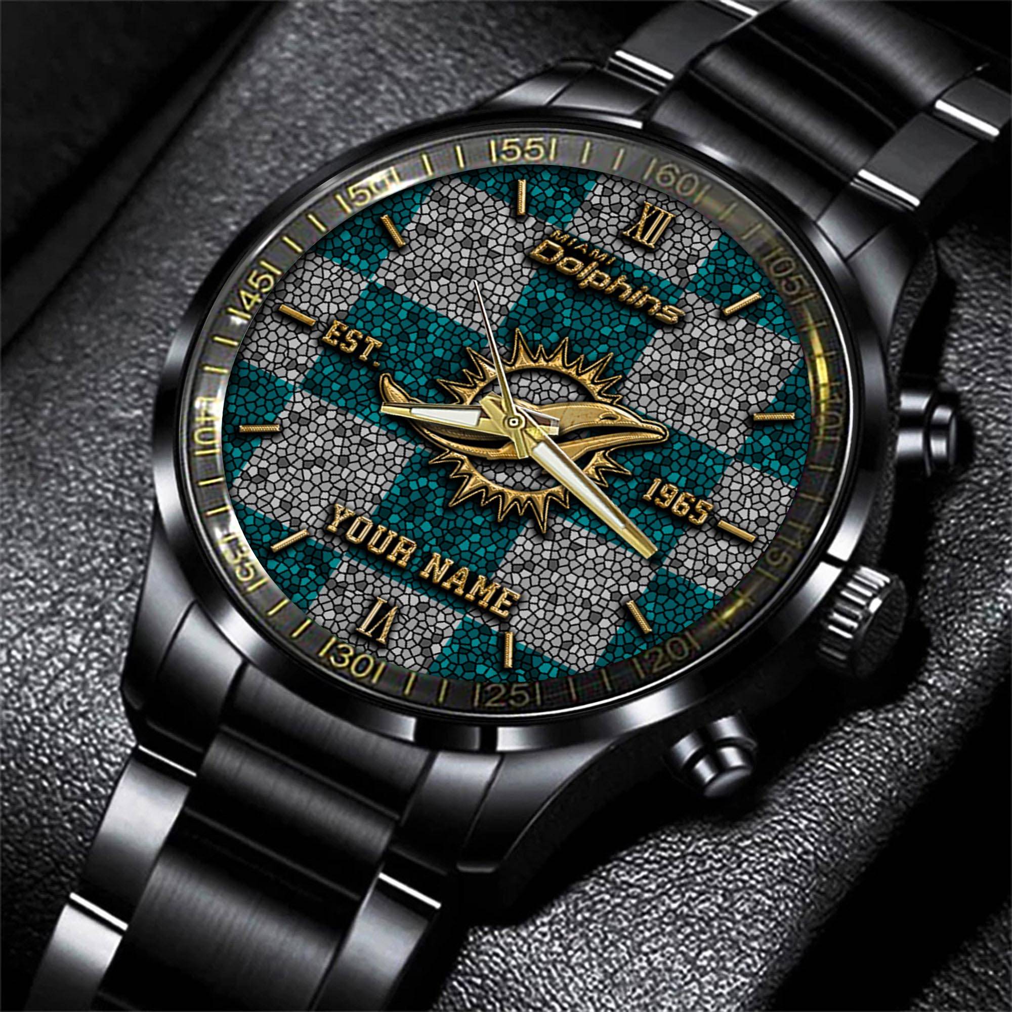 Goalzenith Miami Dolphins NFL Personalized Sport Black Watch Gifts For Fans