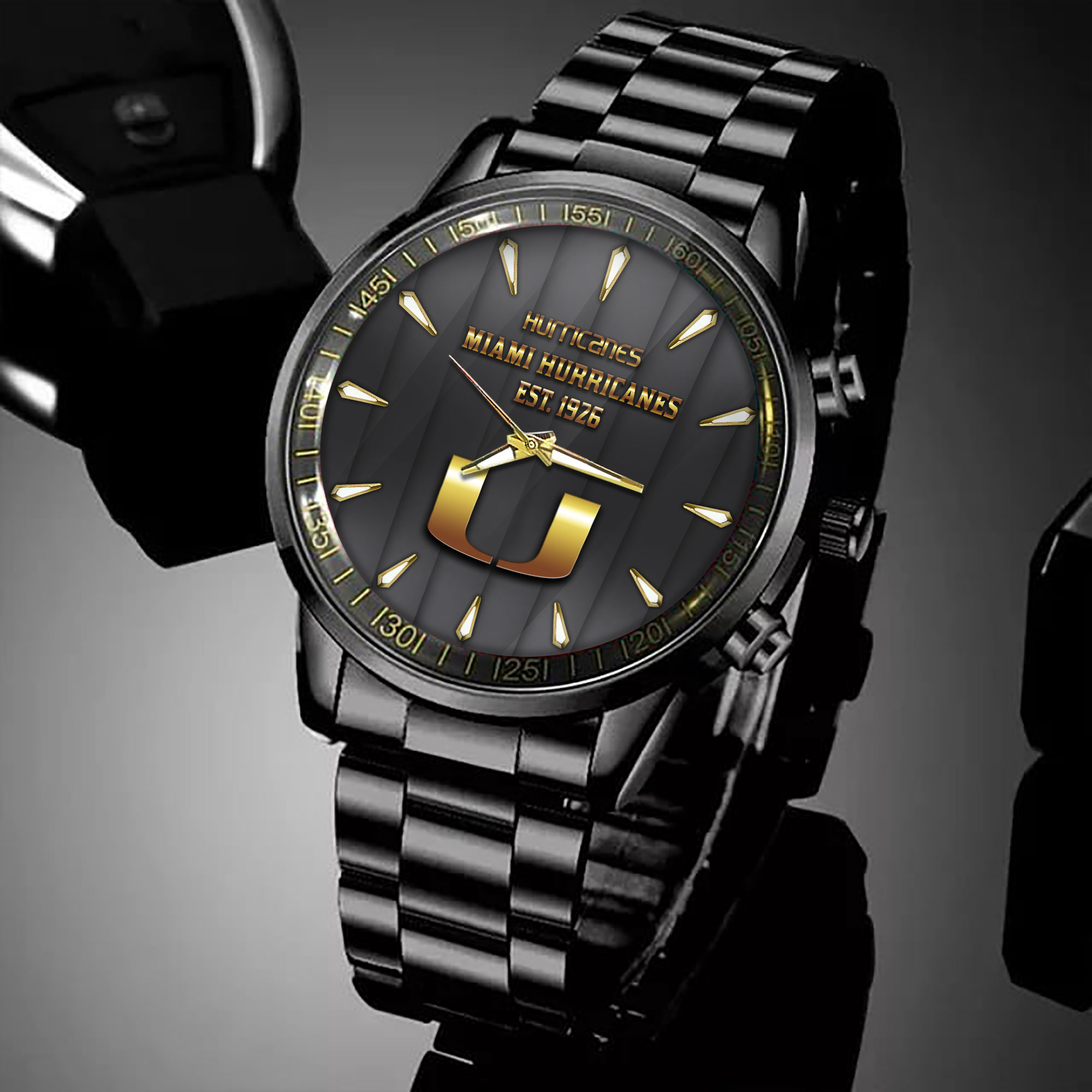 Goalzenith Miami Hurricanes NCAA Personalized Black Hand Watch For Fans
