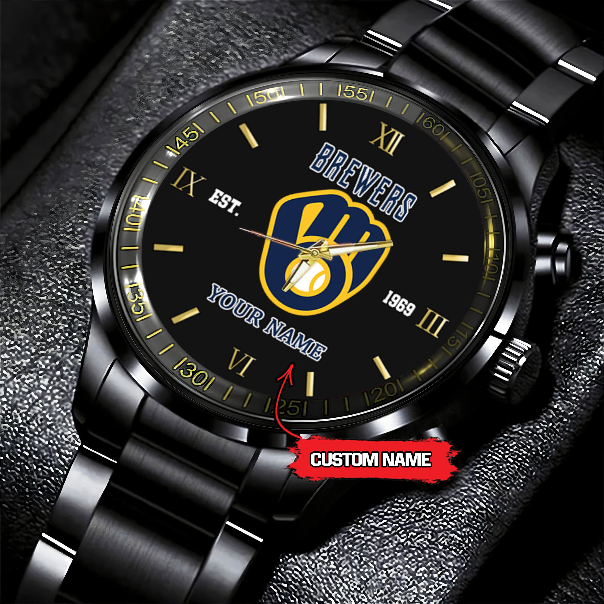 Goalzenith Milwaukee Brewers MLB Black Fashion Watch Custom Your Name For Fan