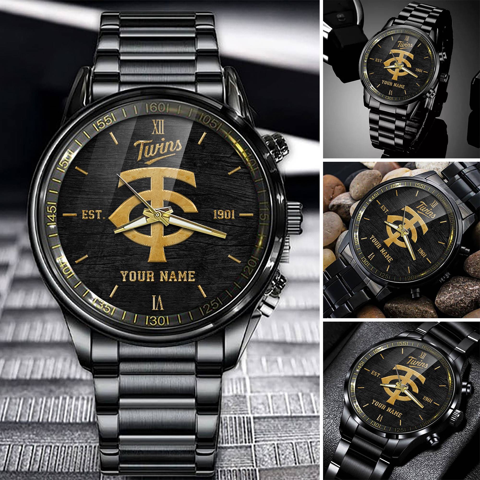 Goalzenith Minnesota Twins MLB Black Fashion Watch Custom Your Name For Fan