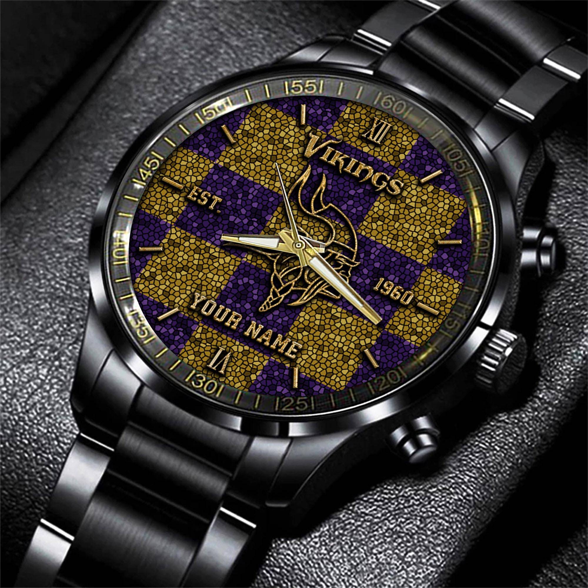 Goalzenith Minnesota Vikings NFL Personalized Sport Black Watch Gifts For Fans
