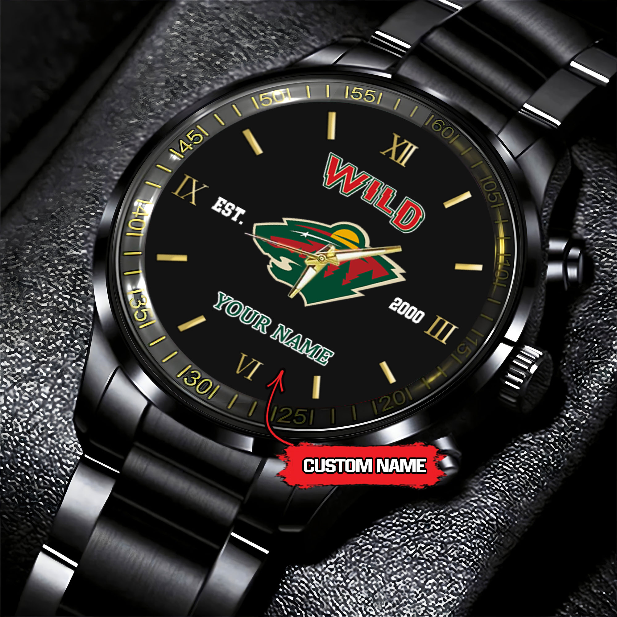 Goalzenith Minnesota Wild NHL Hockey Game Time Custom Black Fashion Watch For Fan
