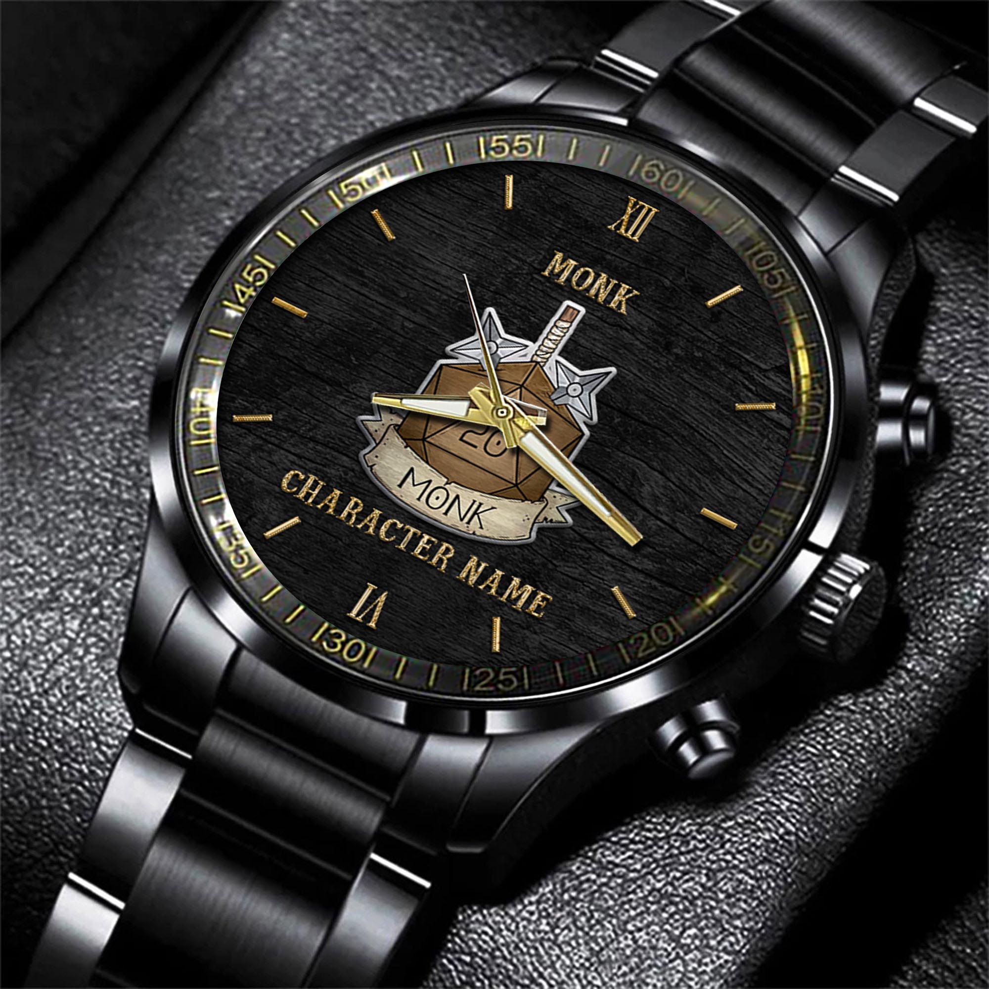 Goalzenith Monk Dungeons & Dragons Game Black Fashion Watch Custom Character Name