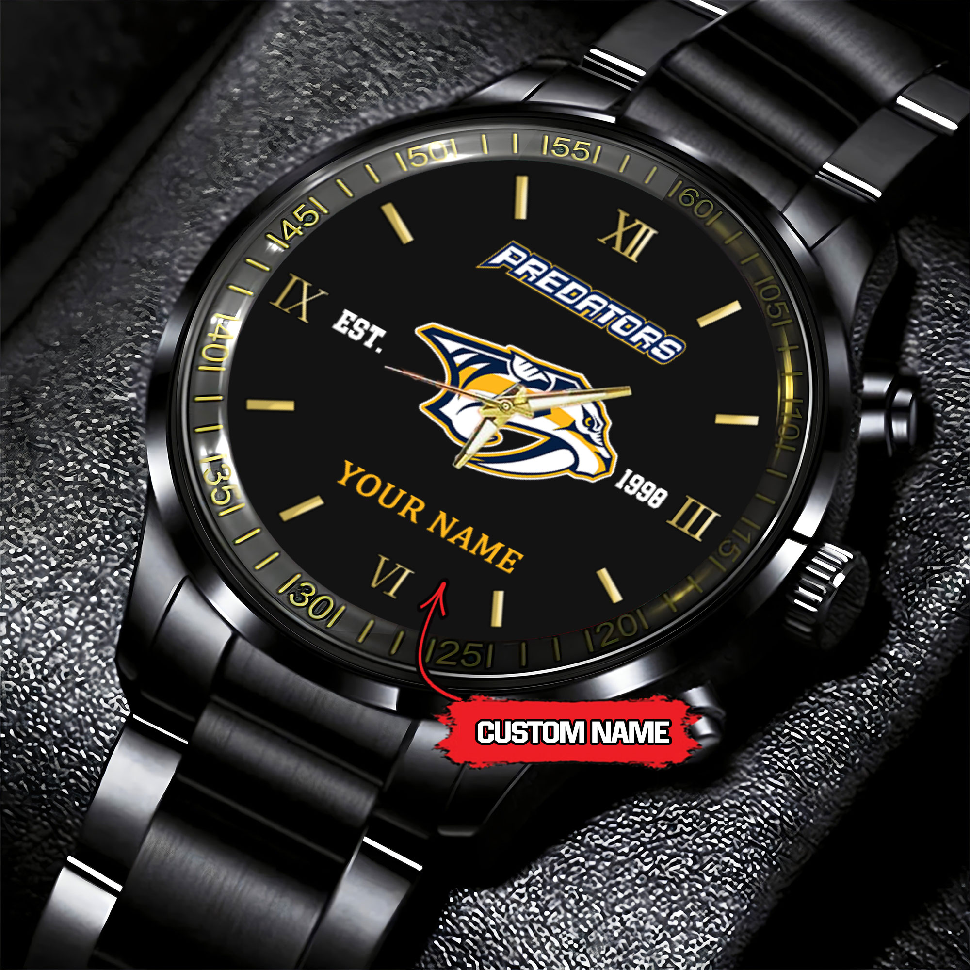 Goalzenith Nashville Predators NHL Hockey Game Time Custom Black Fashion Watch For Fan