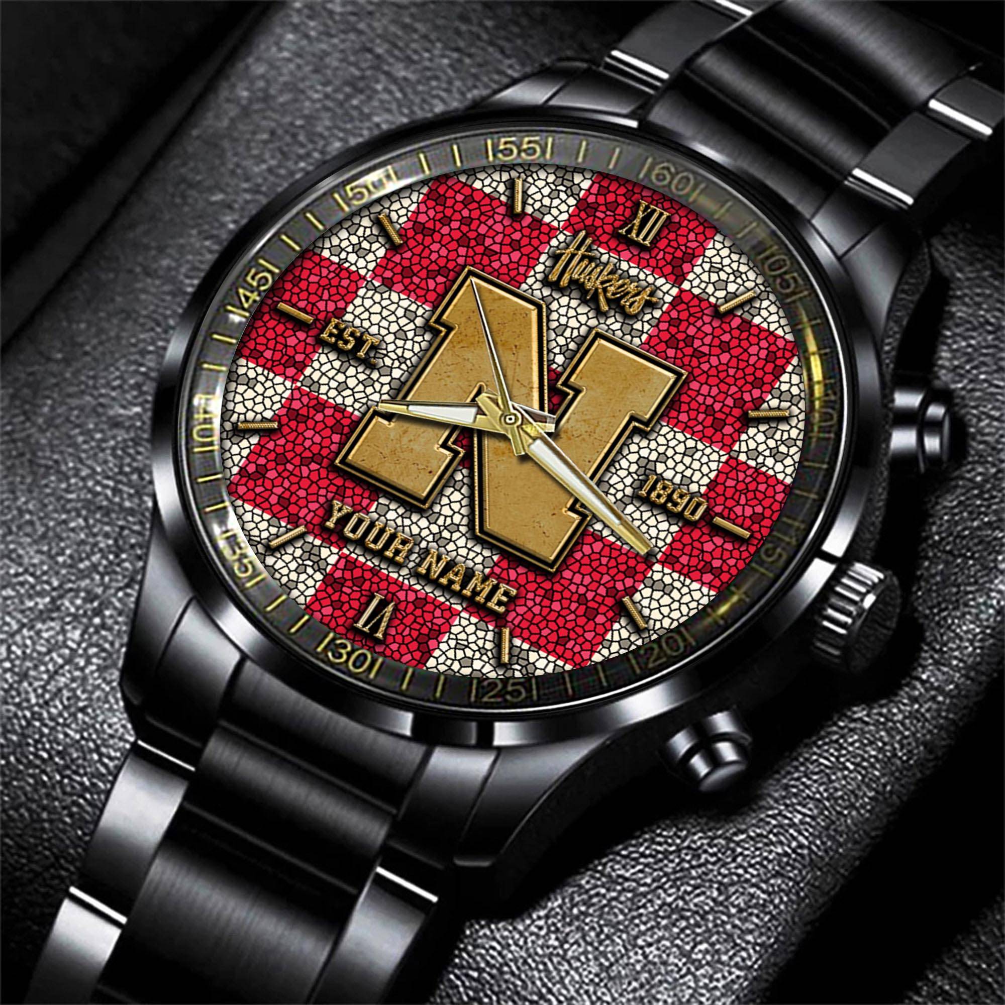 Goalzenith Nebraska Cornhuskers NCAA Personalized Black New Hand Watch Gifts For Fans
