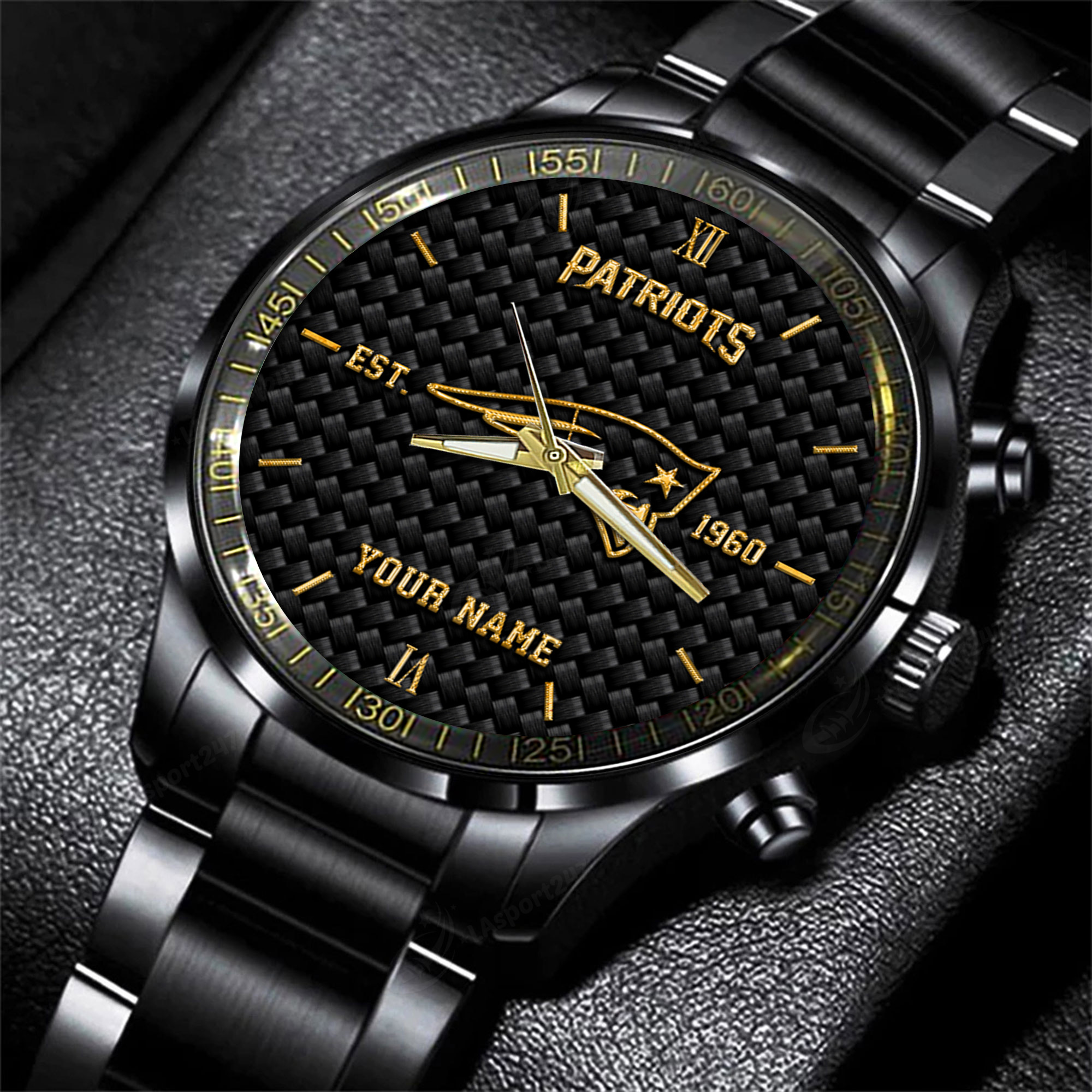 Goalzenith New England Patriots NFL Black Fashion Hand Watch Custom Your Name Gift For Fan