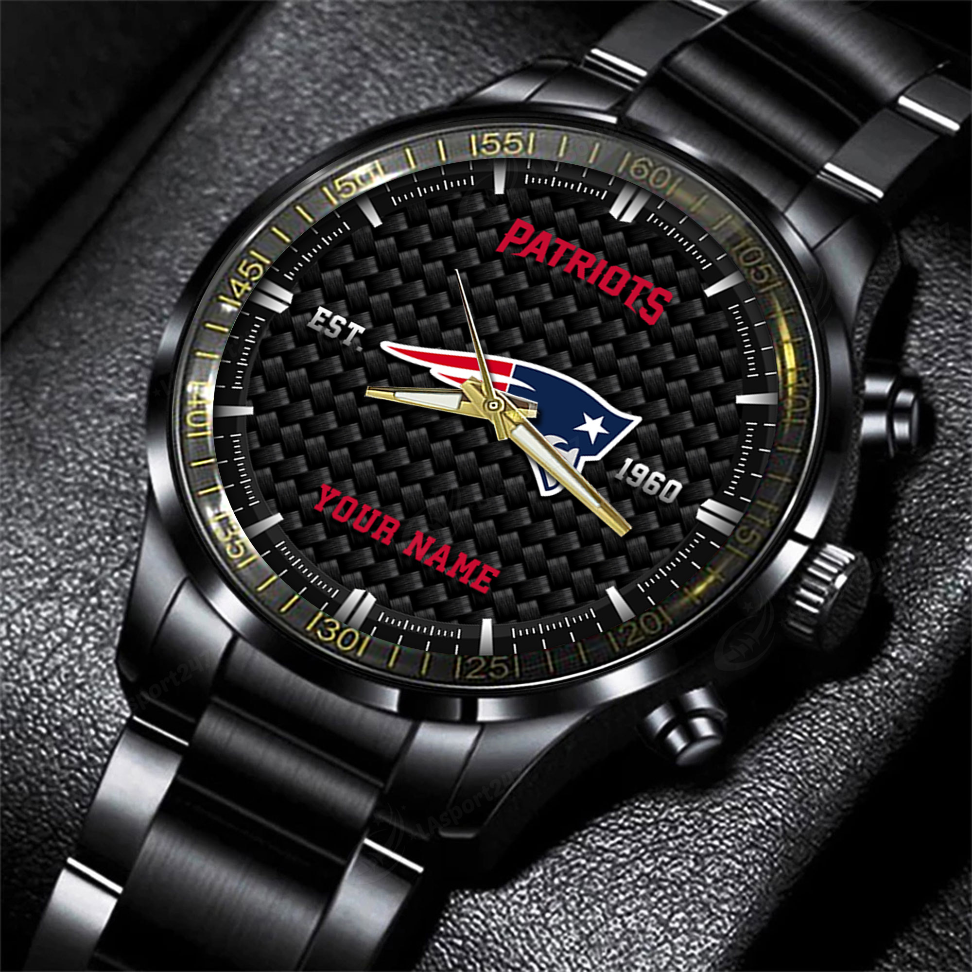 Goalzenith New England Patriots NFL Black Fashion Hand Watch Custom Your Name Gift For Fan