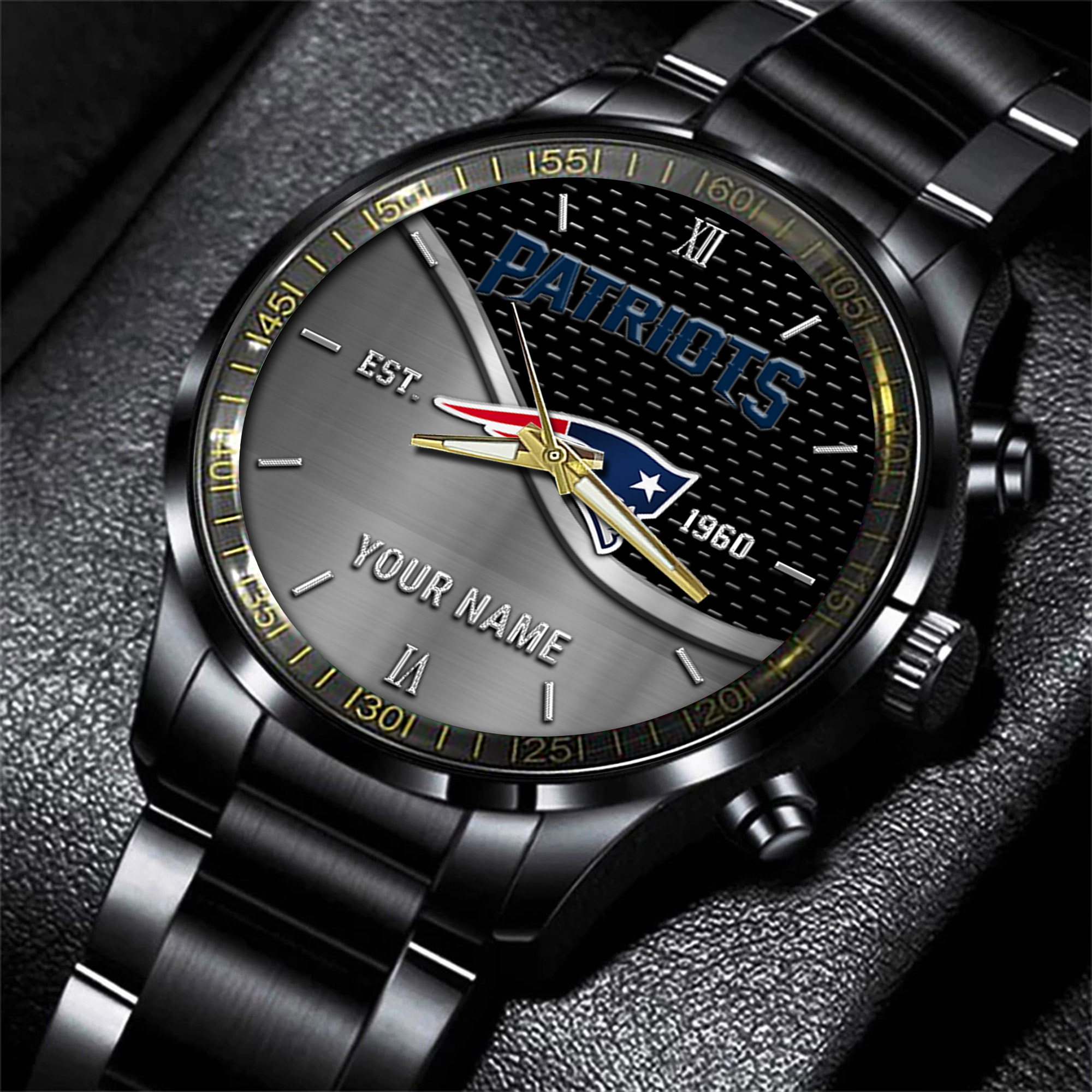 Goalzenith New England Patriots NFL Black Fashion Hand Watch Custom Your Name Gift For Fan