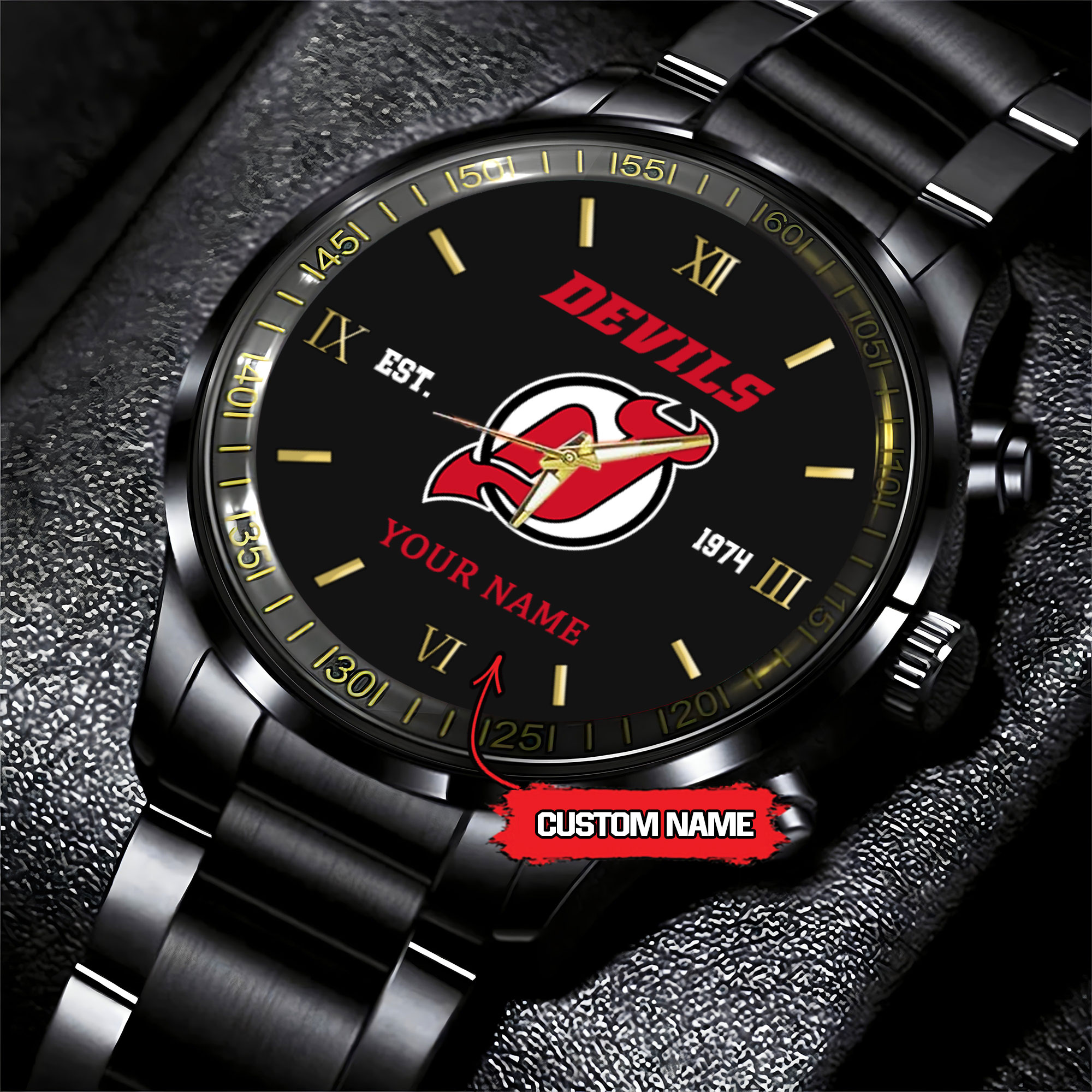 Goalzenith New Jersey Devils NHL Hockey Game Time Custom Black Fashion Watch For Fan