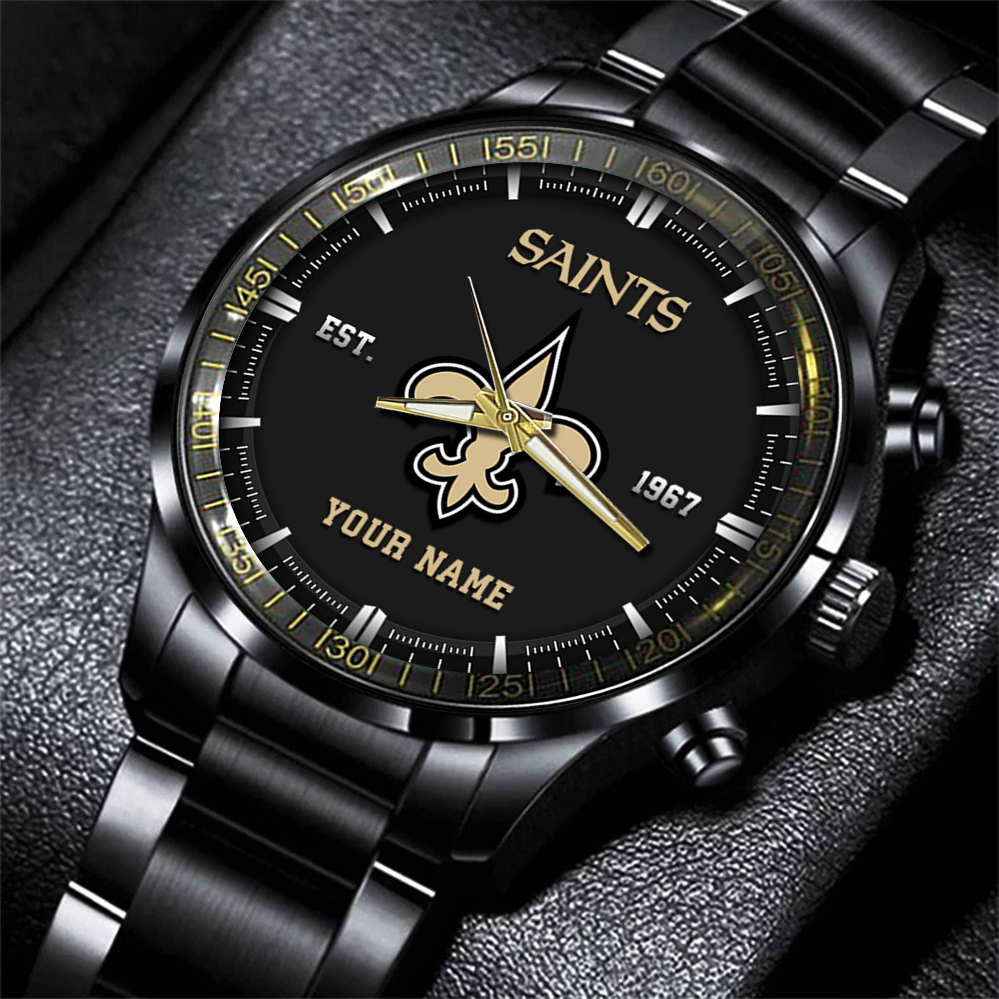 Goalzenith New Orleans Saints NFL Personalized Black Fashion Watch Gifts For Fans