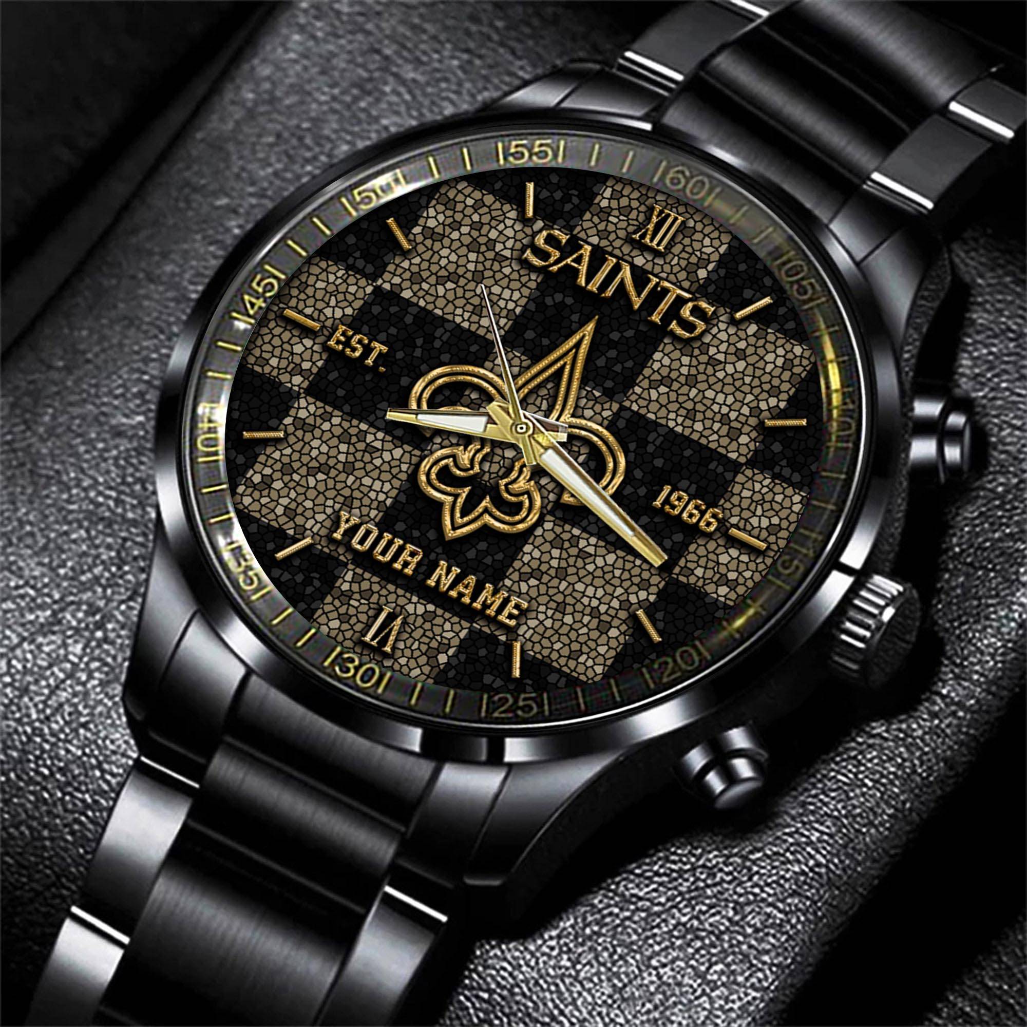 Goalzenith New Orleans Saints NFL Personalized Sport Black Watch Gifts For Fans