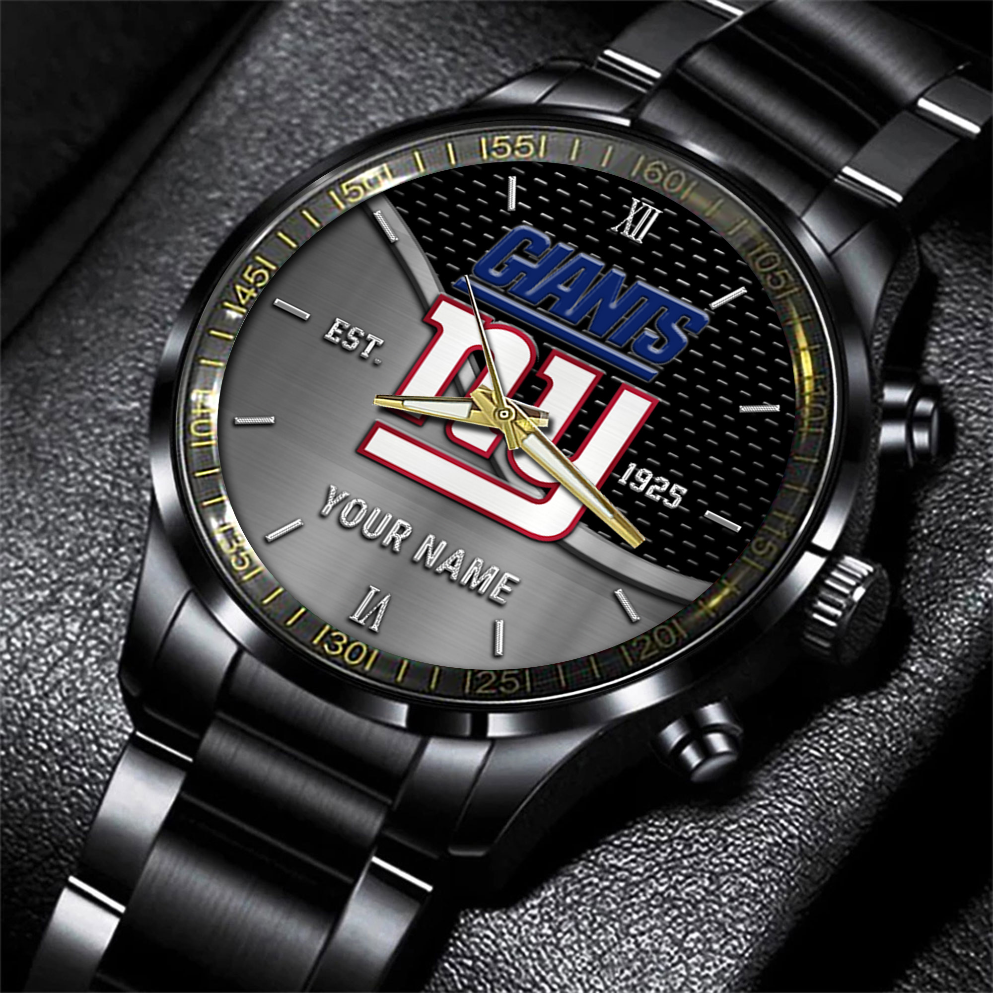 Goalzenith New York Giants NFL Black Fashion Hand Watch Custom Your Name Gift For Fan