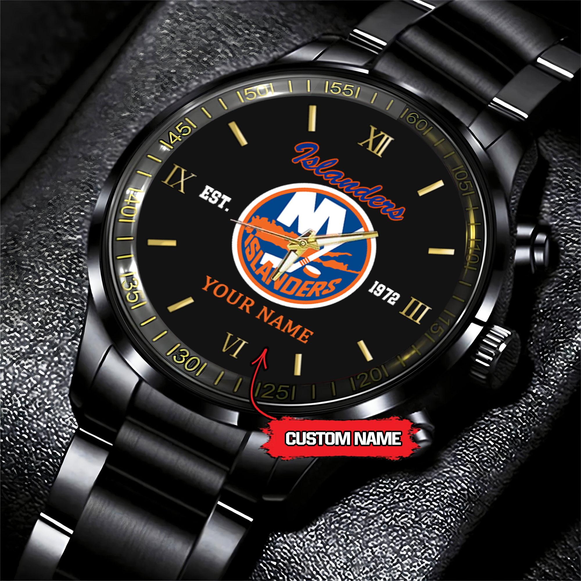 Goalzenith New York Islanders NHL Hockey Game Time Custom Black Fashion Watch For Fan