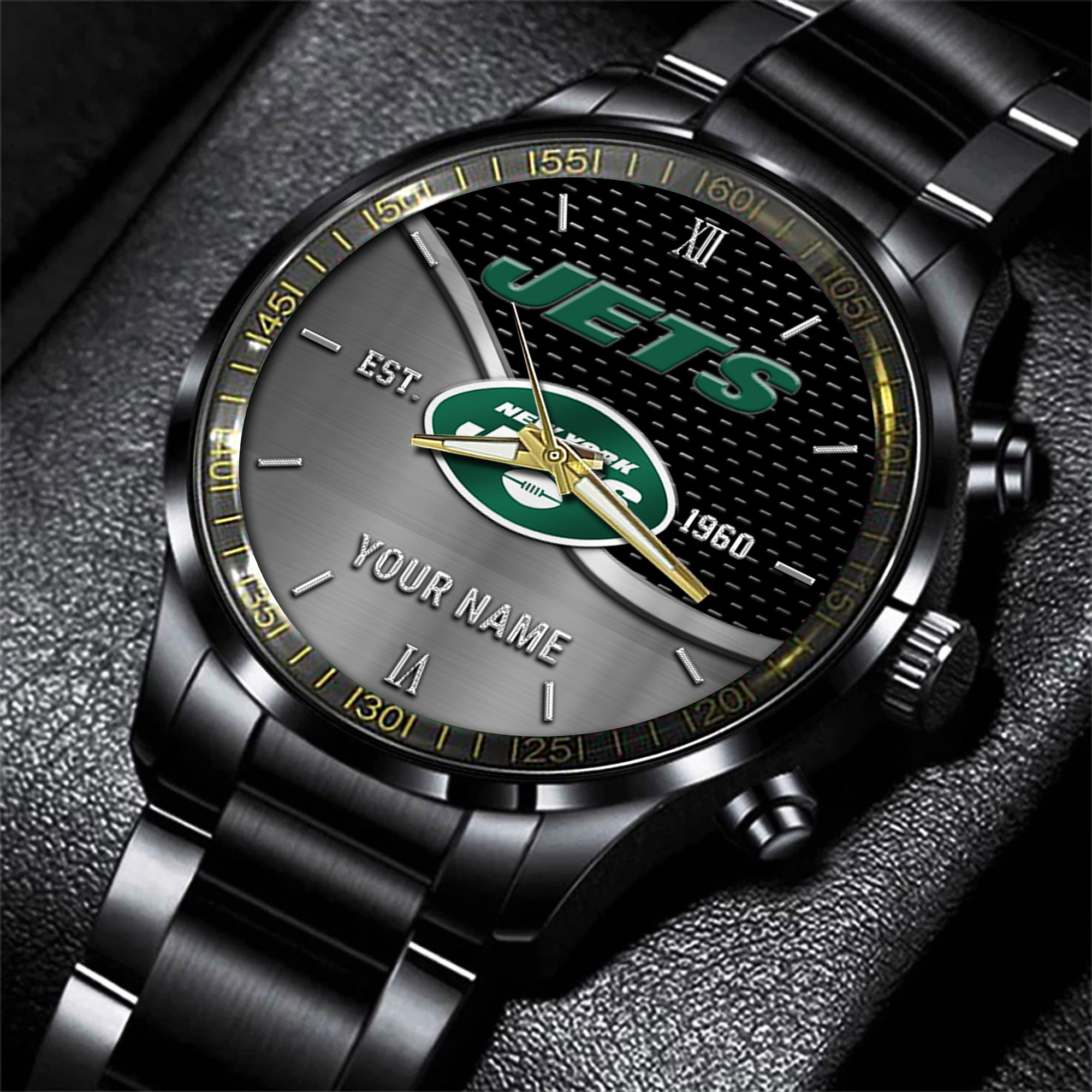 Goalzenith New York Jets NFL Black Fashion Hand Watch Custom Your Name Gift For Fan