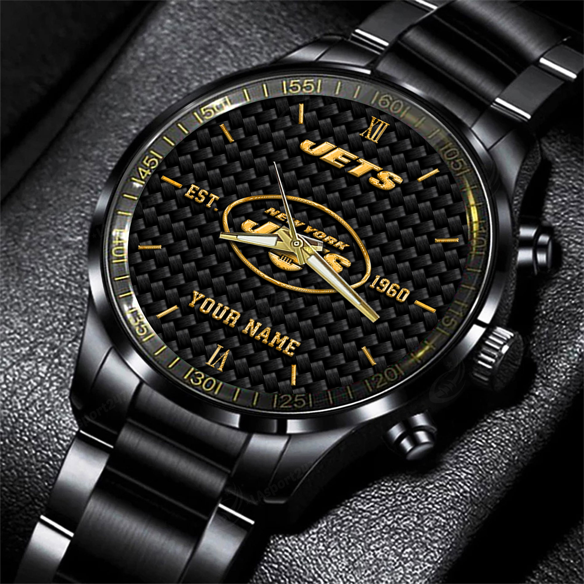 Goalzenith New York Jets NFL Black Fashion Hand Watch Custom Your Name Gift For Fan