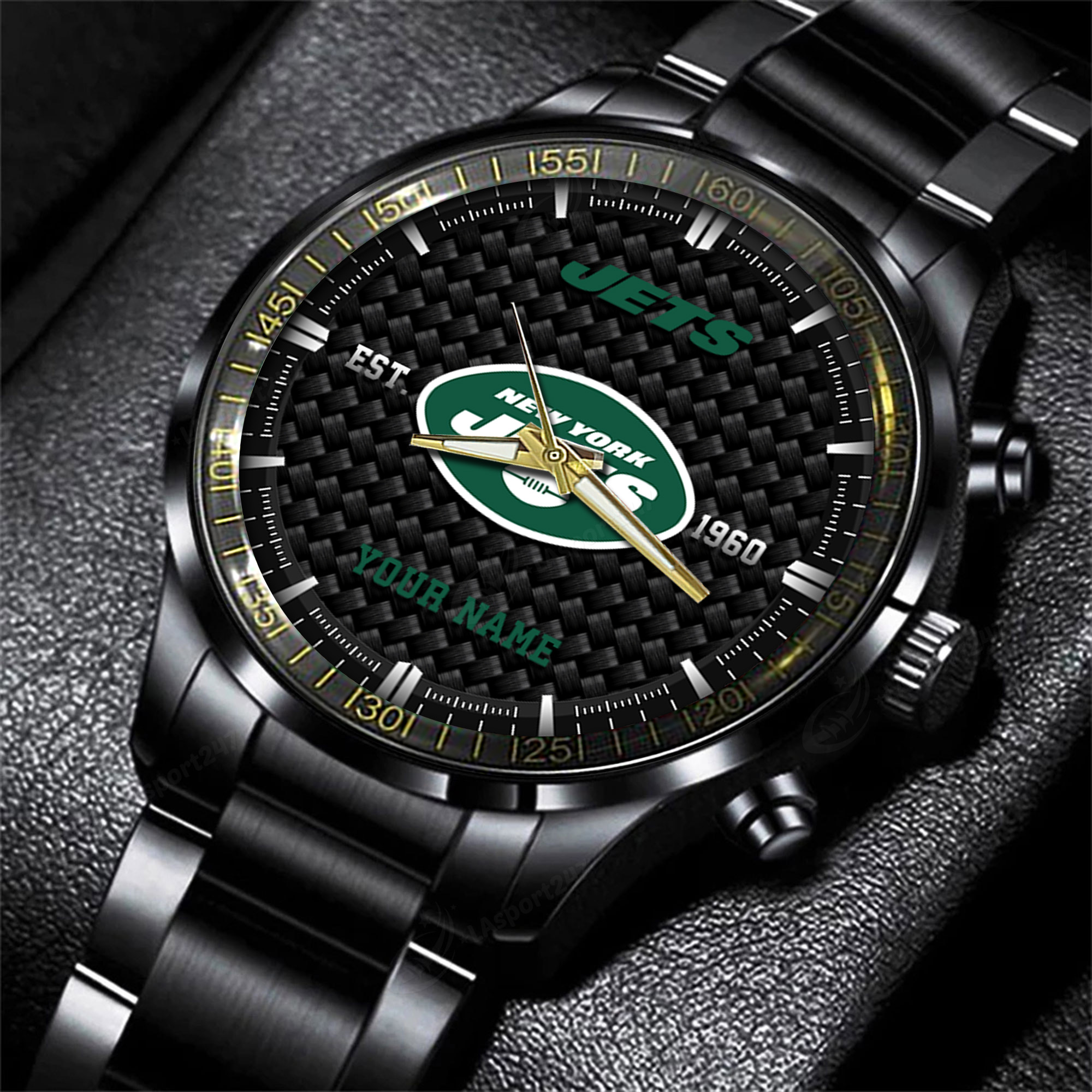 Goalzenith New York Jets NFL Black Fashion Hand Watch Custom Your Name Gift For Fan