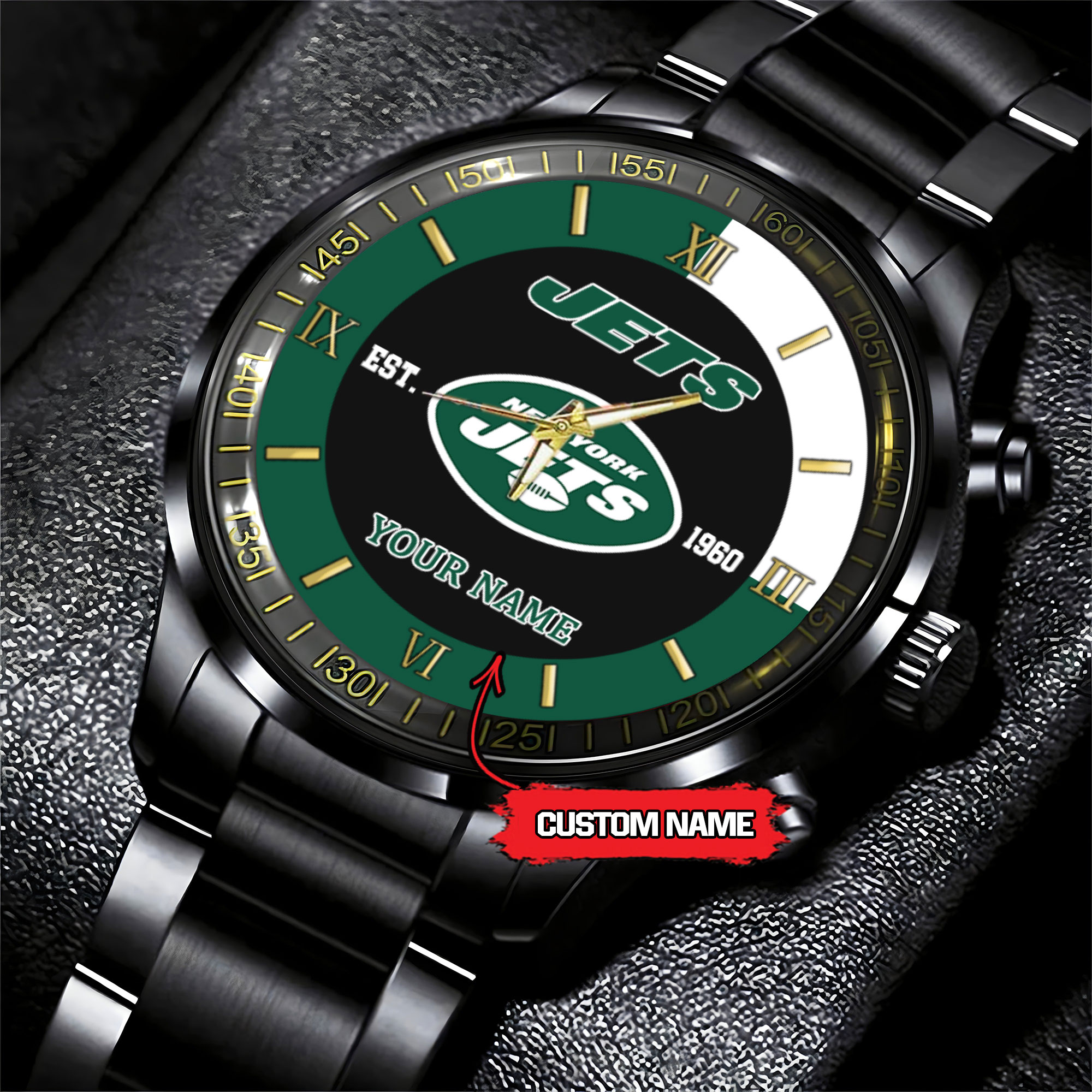 Goalzenith New York Jets NFL Personalized Black Fashion Watch