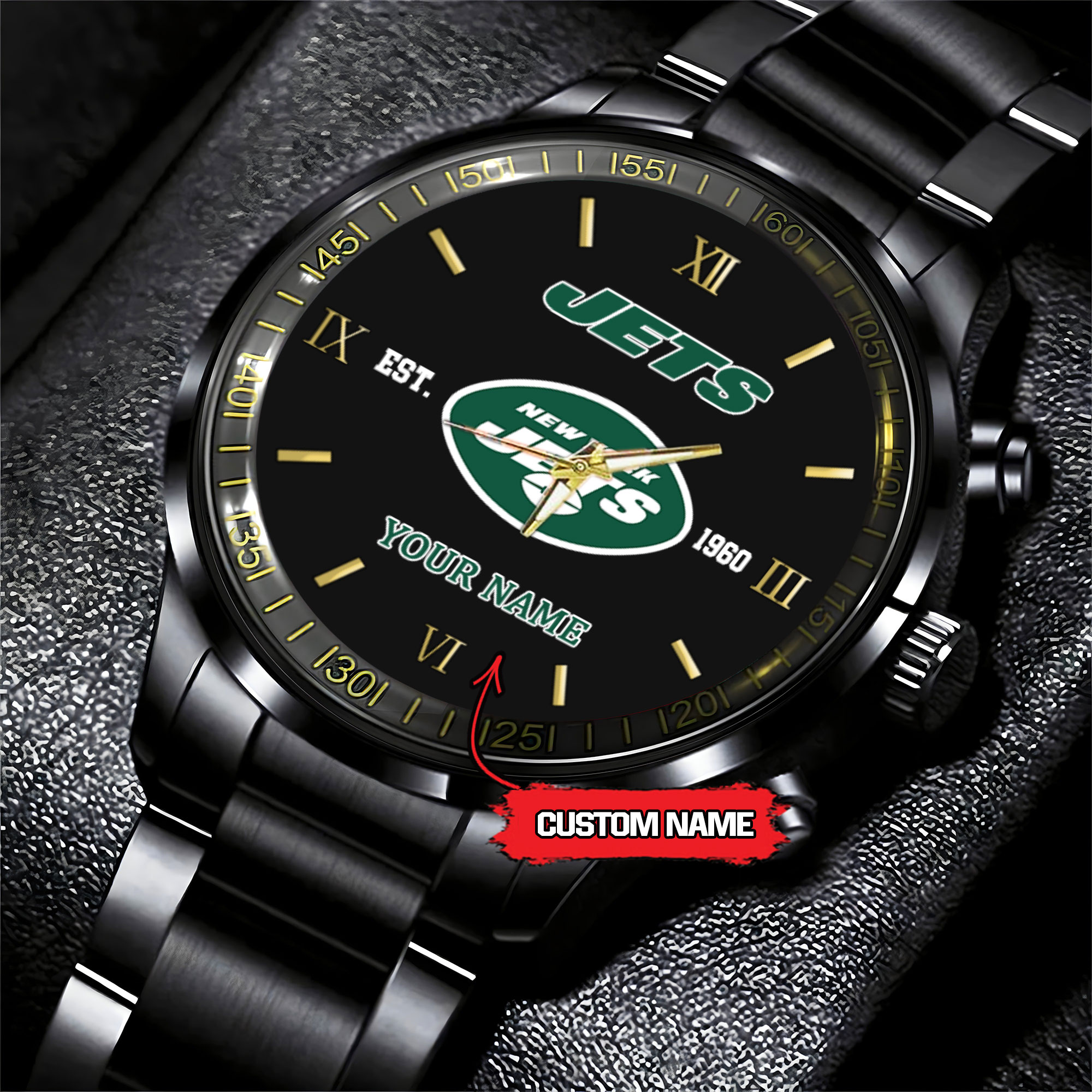 Goalzenith New York Jets NFL Personalized Black Fashion Watch