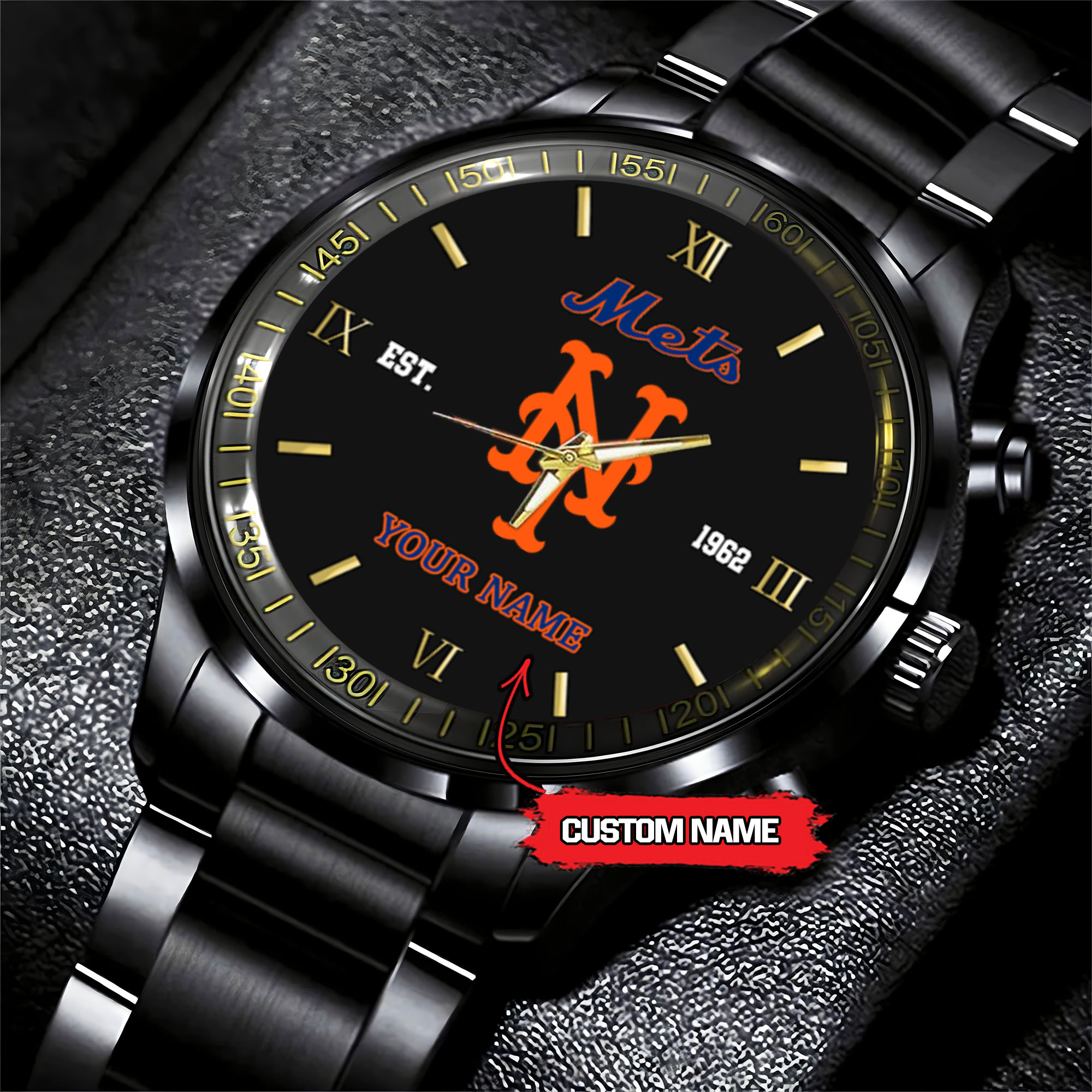 Goalzenith New York Mets MLB Black Fashion Watch Custom Your Name For Fan