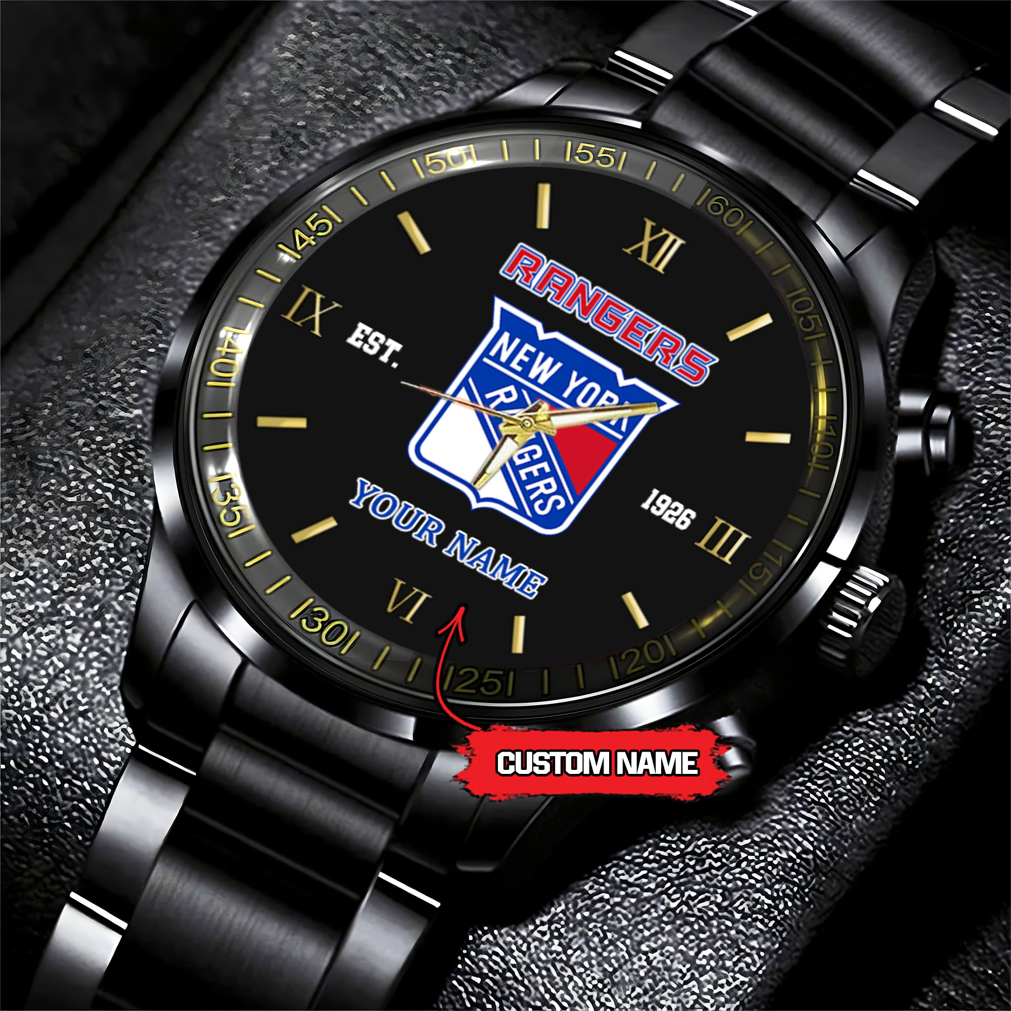Goalzenith New York Rangers NHL Hockey Game Time Custom Black Fashion Watch For Fan