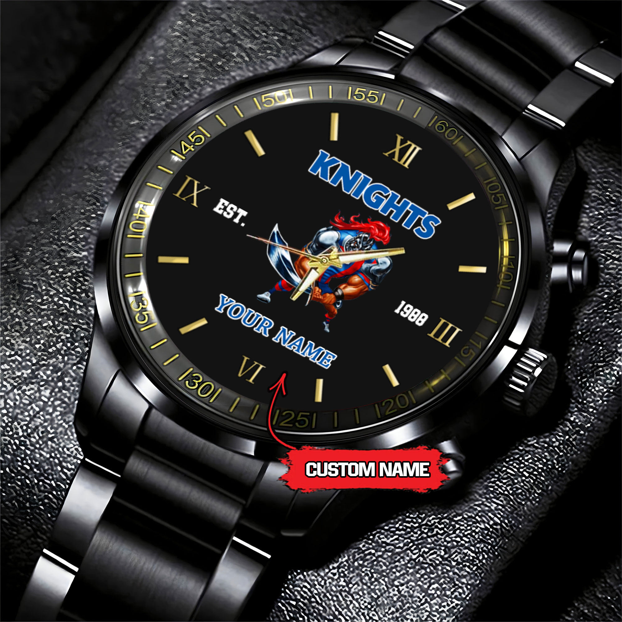 Goalzenith Newcastle Knights NRL Mascot Custom Name Black Fashion Watch