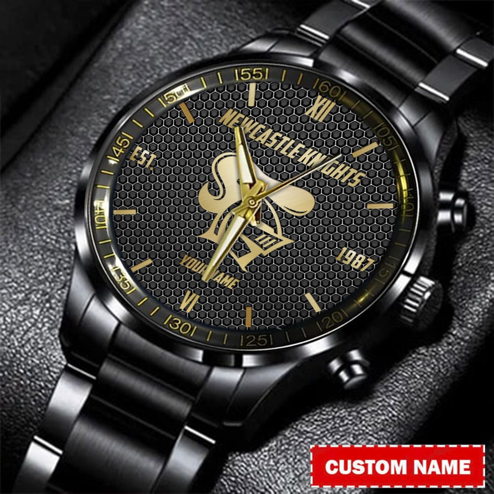 Goalzenith Newcastle Knights NRL Personalized Gold Metal Black Watch For Fan