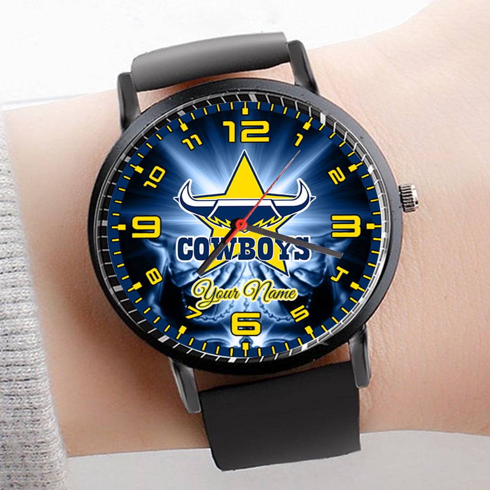 Goalzenith North Queensland Cowboys NRL 3D Men Leather Hand Watch Personalized Gift For Fans For Father For Fan