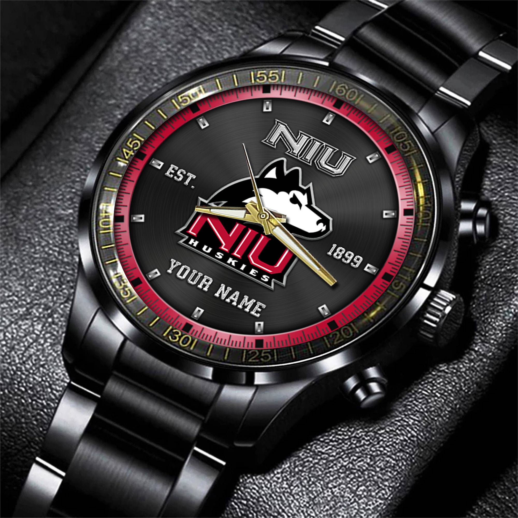 Goalzenith Northern Illinois Huskies NCAA Personalized Black New Hand Watch Gifts For Fans