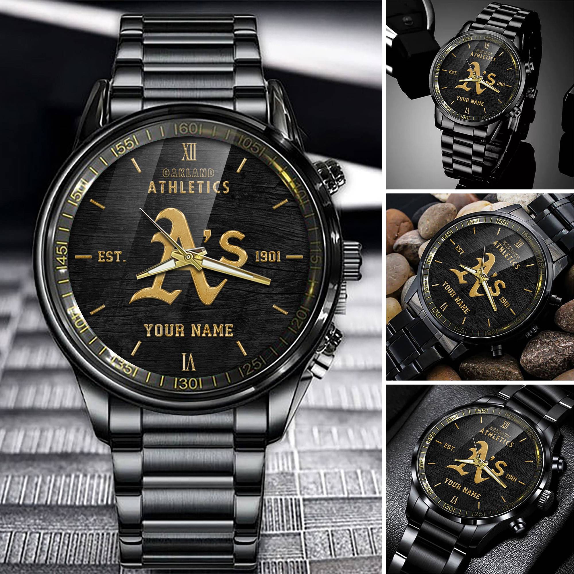 Goalzenith Oakland Athletics MLB Black Fashion Watch Custom Your Name For Fan