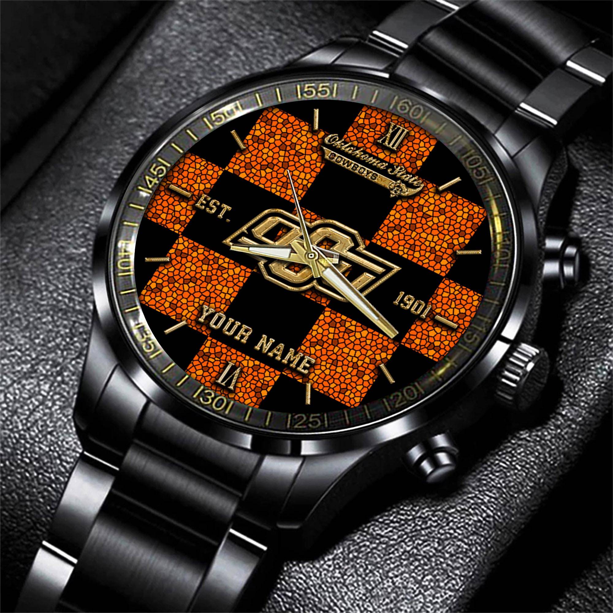 Goalzenith Oklahoma State Cowboys NCAA Personalized Black New Hand Watch Gifts For Fans