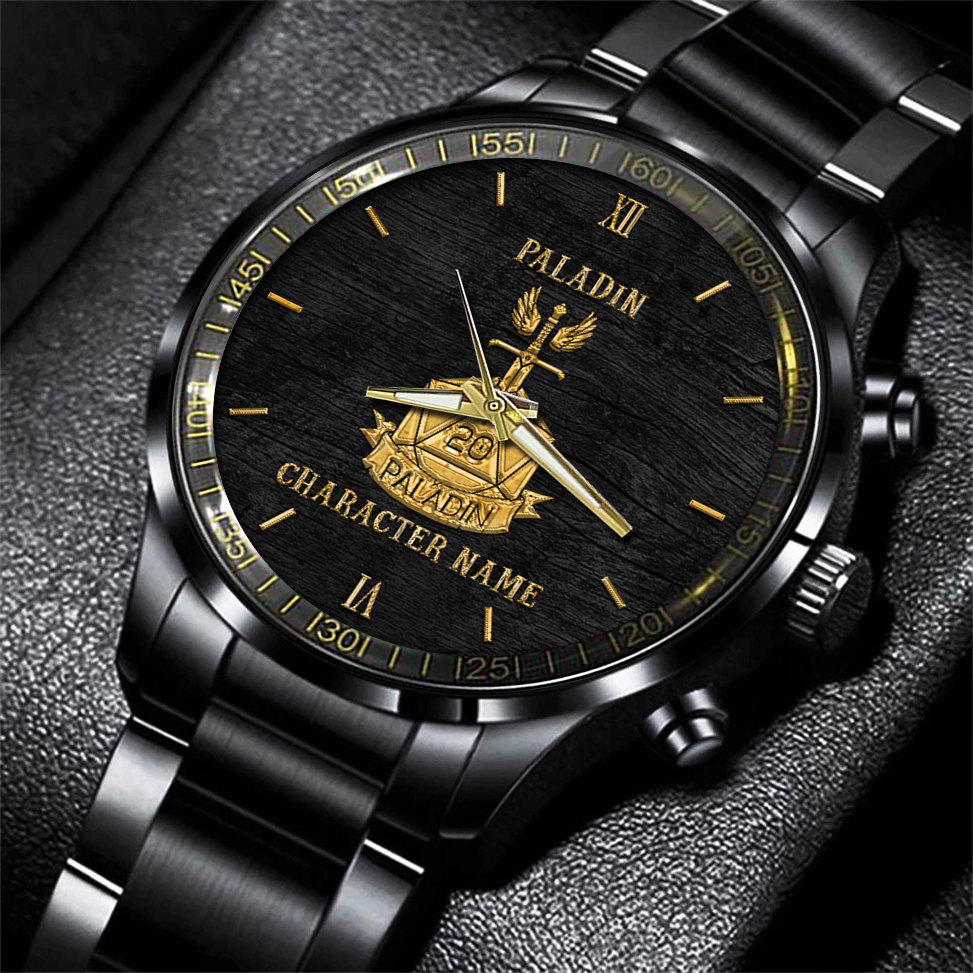 Goalzenith Paladin Dungeons & Dragons Game Black Fashion Watch Custom Character Name